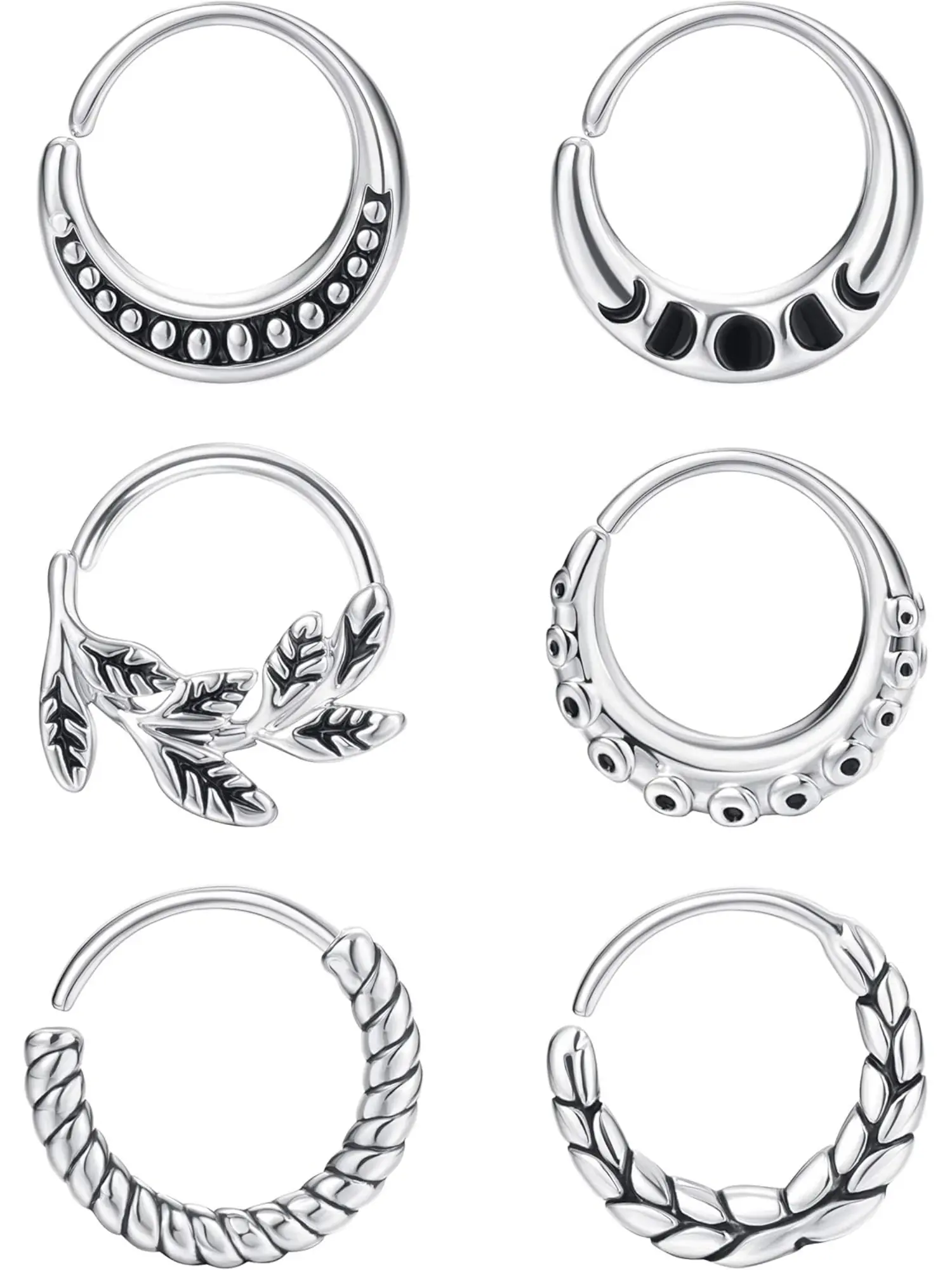 6pcs Stainless Steel 20G Nose Rings Hoop Cartilage Earrings Helix Pierced Ring Tragus Daith Piercing 9mm Septum Rings Body Piercing Jewelry for Women Men