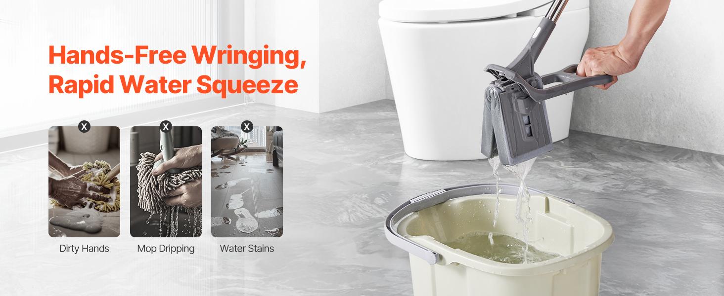 VEVOR Sponge Mop, High-Density PU Sponge Mop with 1 Pcs Sponge Mop Replacement, Easy to Squeeze Sponge Mop with Hook & Loop for Head Change, Fit for Various Floors’ Cleaning