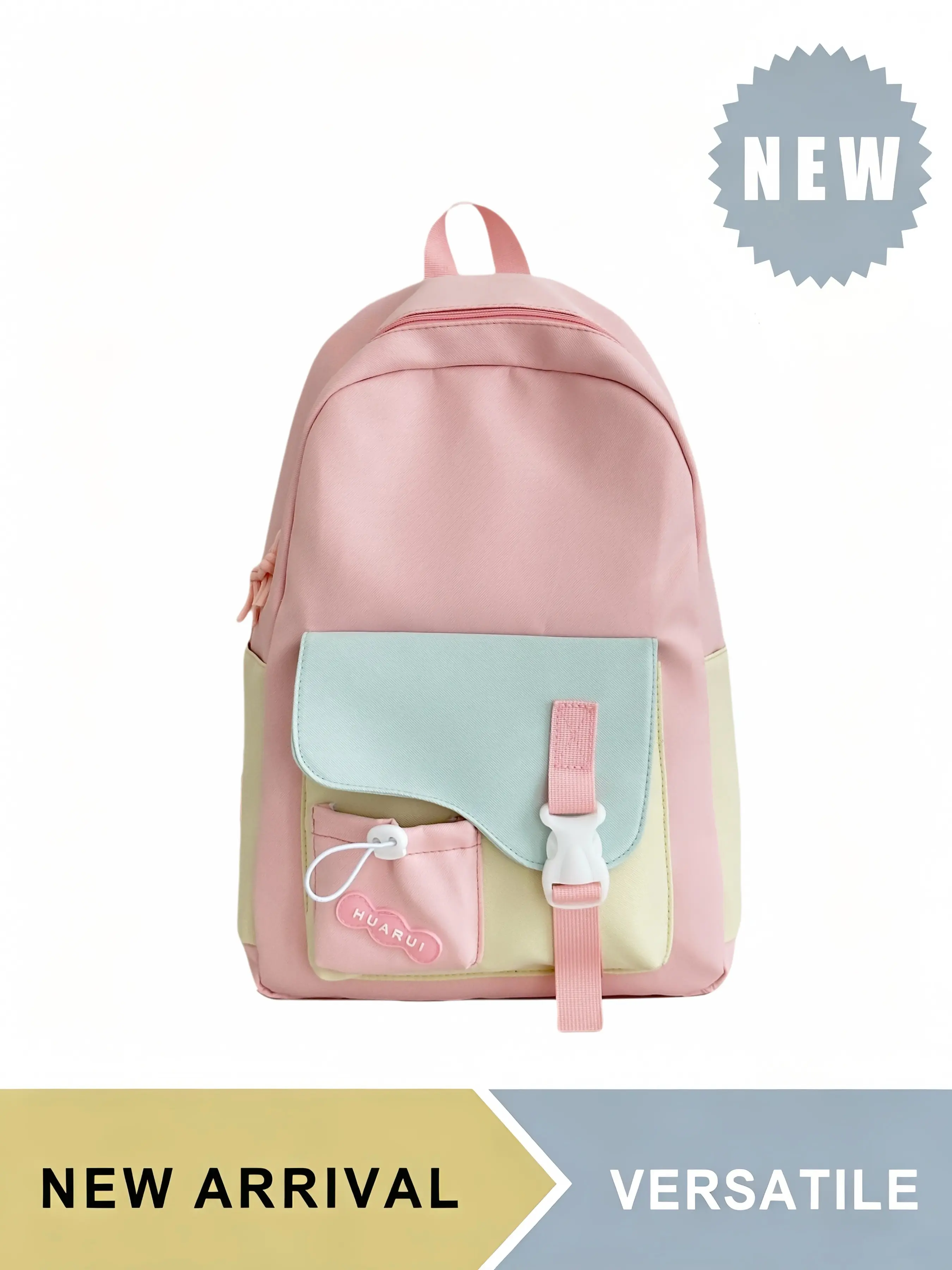 Cute Color Block Backpack, Cute Versatile Backpack for Women Teen Girls, Large Capacity Lightweight School Bookbag with Side Water Bottle Pockets, Breathable Padded Straps Casual Daypack, Multiple Colors Available, Great for Travel Hiking Outdoor Use