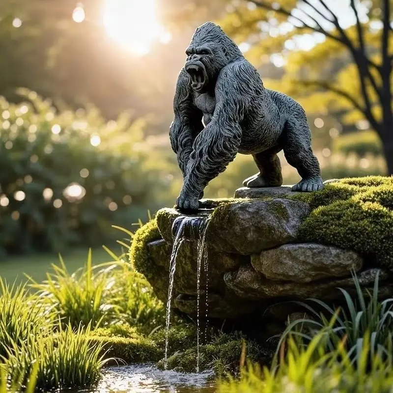 Realistic Giant Animal Aquarium Decoration, Office Tea Room Desktop Garden Ornament, Qing Sha Stone Kong King Gorilla Sculpture