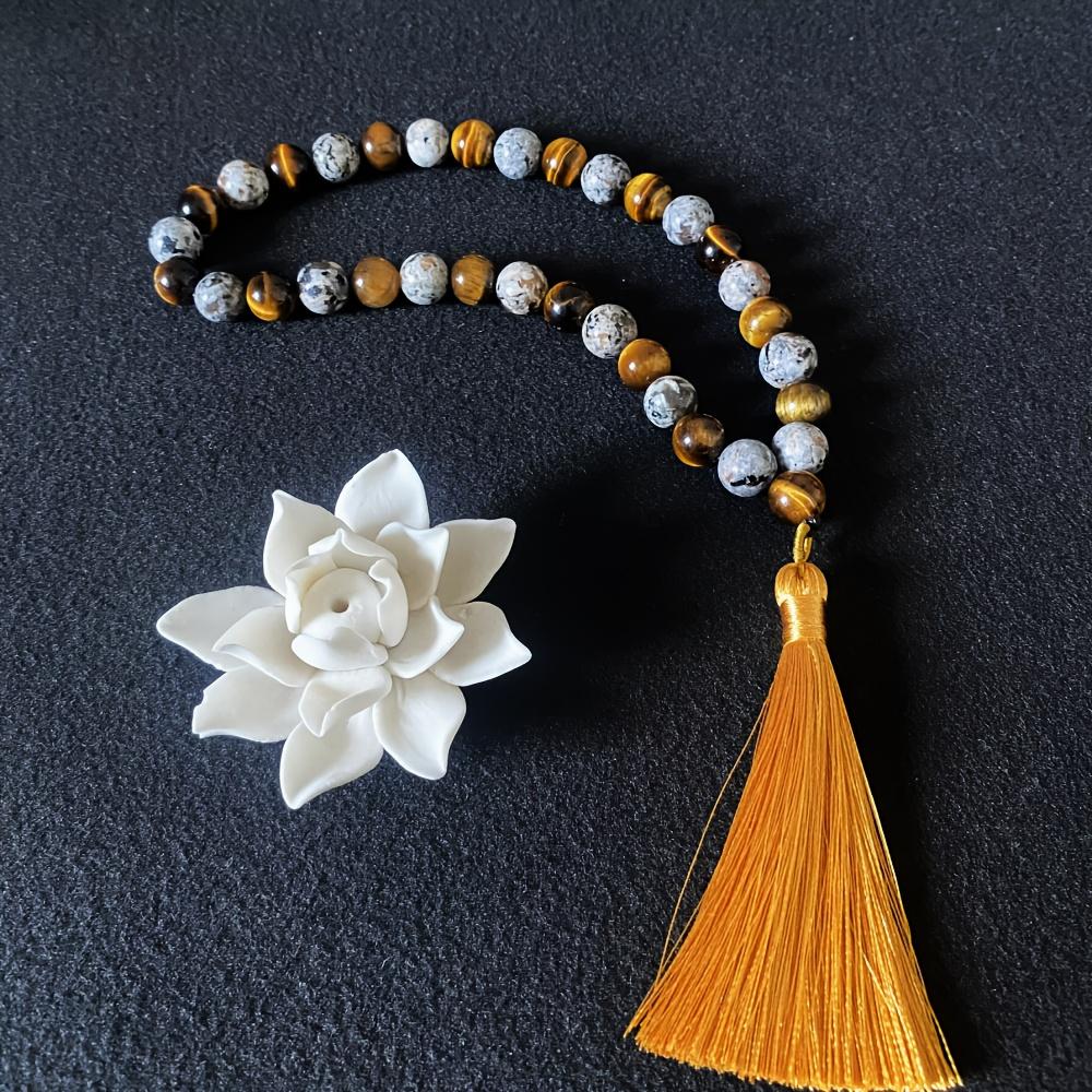 Handcrafted Bracelet Featuring 33 Beads Made of 10Mm Black Agate And Tiger'S Eye, Designed for Islamic Prayer And Pilgrimage. This Natural Stone Misbahah Serves As a Beautiful Accessory for Both Men And Women