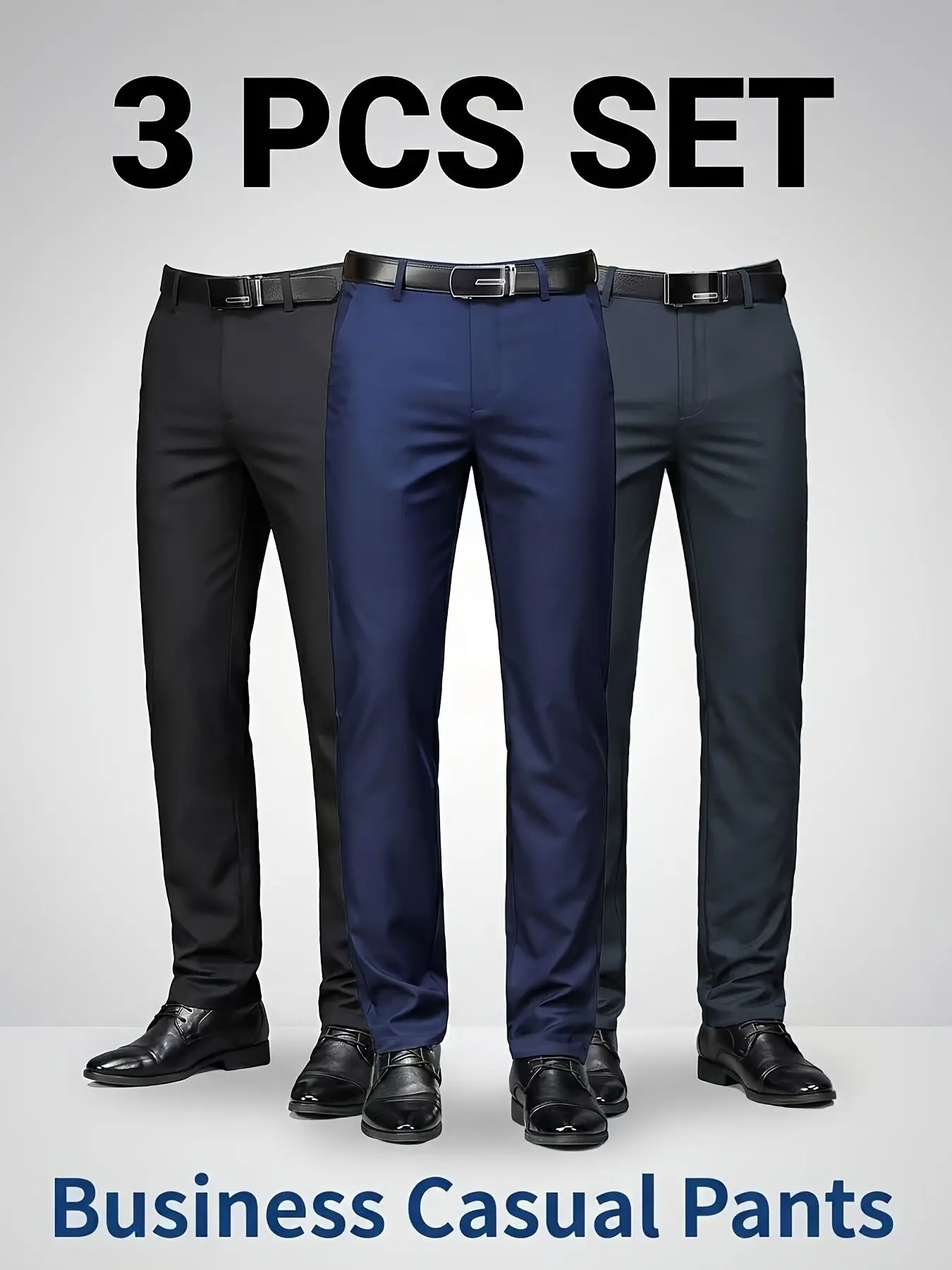 Men's Business Straight Leg Casual Suit Pants, High Elastic Ice Feel Fabric, Wrinkle Resistant, Breathable, Slim Fit, All Seasons