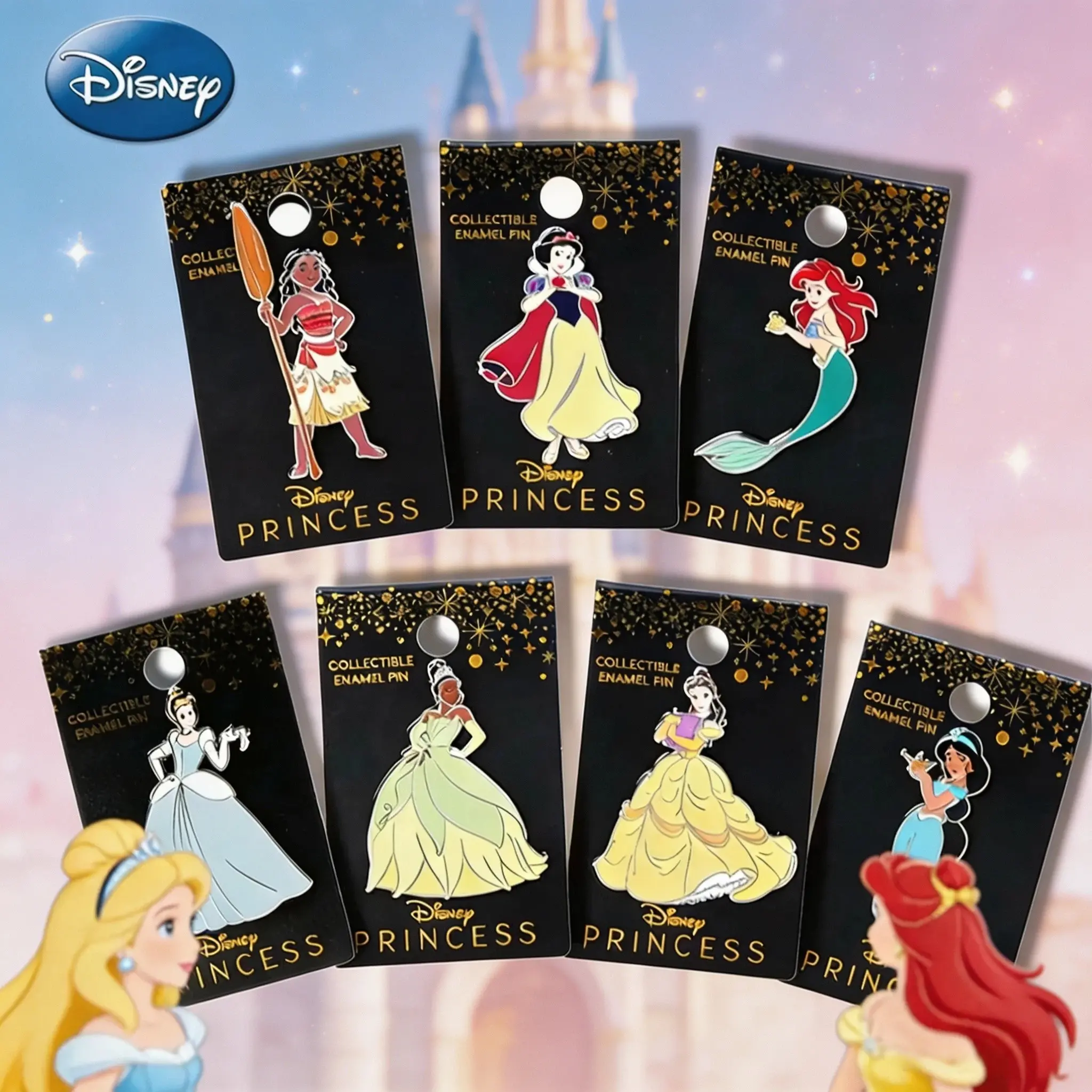 Disney Official Princess Enamel Pin, Collectible Pins, Ariel Belle Cinderella Metal Lapel Badge, Cute Backpack Decor, Back to School, Halloween, Christmas Gift