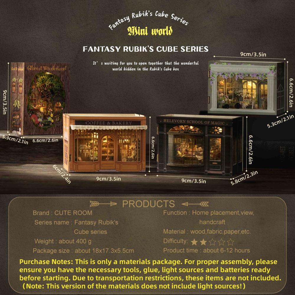 Fantasy Magic Cube Series DIY Miniature Dollhouse Cabin, 1 Box Wooden Handmade 3D Puzzle Model Toy and Creative Home Bedroom Decoration