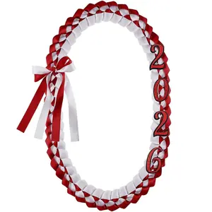 Graduation Lei Gift - Class of 2026 Handmade Braided Ribbon Lei Necklace with Glitter Number Patches, Accessories for Graduation Ceremony Gift PartyGift.