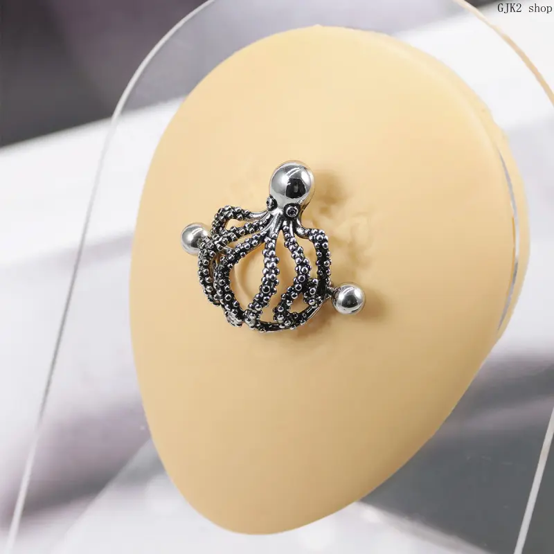 Women's Durable Stainless Steel Nipple Rings - Gothic Look Creative Shapes (Heart, Spider, Octopus, Alien) Body Piercing Barbells, Smooth Polish for Daily Wear & Club Use, Ideal Gift