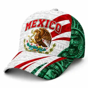 Mexico Graphic Baseball Cap for Men Women, Red Green White All-Over Printed Hat with Eagle Cactus Artwork, Curved Brim, Adjustable Back Closure, Lightweight Polyester Casual Cap for Travel, Festivals & Daily Wear