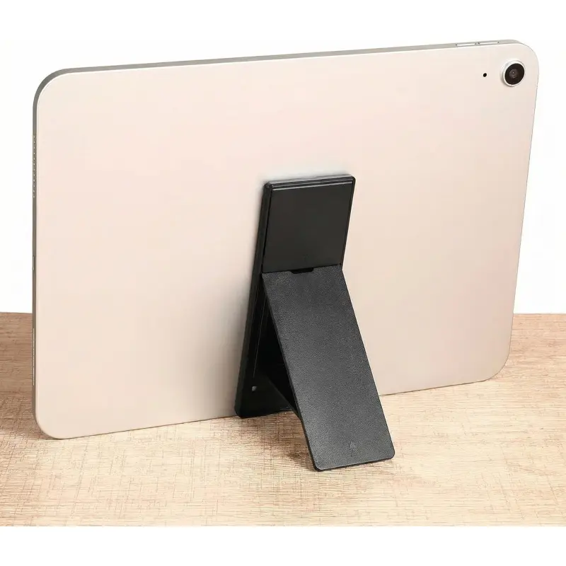 Universal Tablet Holder Foldable ABS Tablet Stand - Black adhesive kickstand, multi-angle adjustable swivel grip, collapsible tabletop mount for tablets, e-readers, laptops; compact 5.9 x 1.97 x 0.2 in