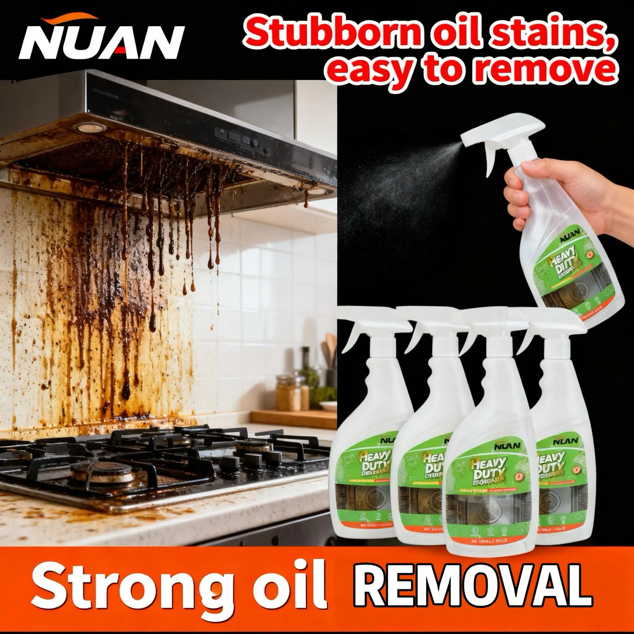 NUAN heavy duty degreaserNUAN Kitchen Oil & Grease Remover – Fast & Powerful Degreaser for Stoves & Hoods