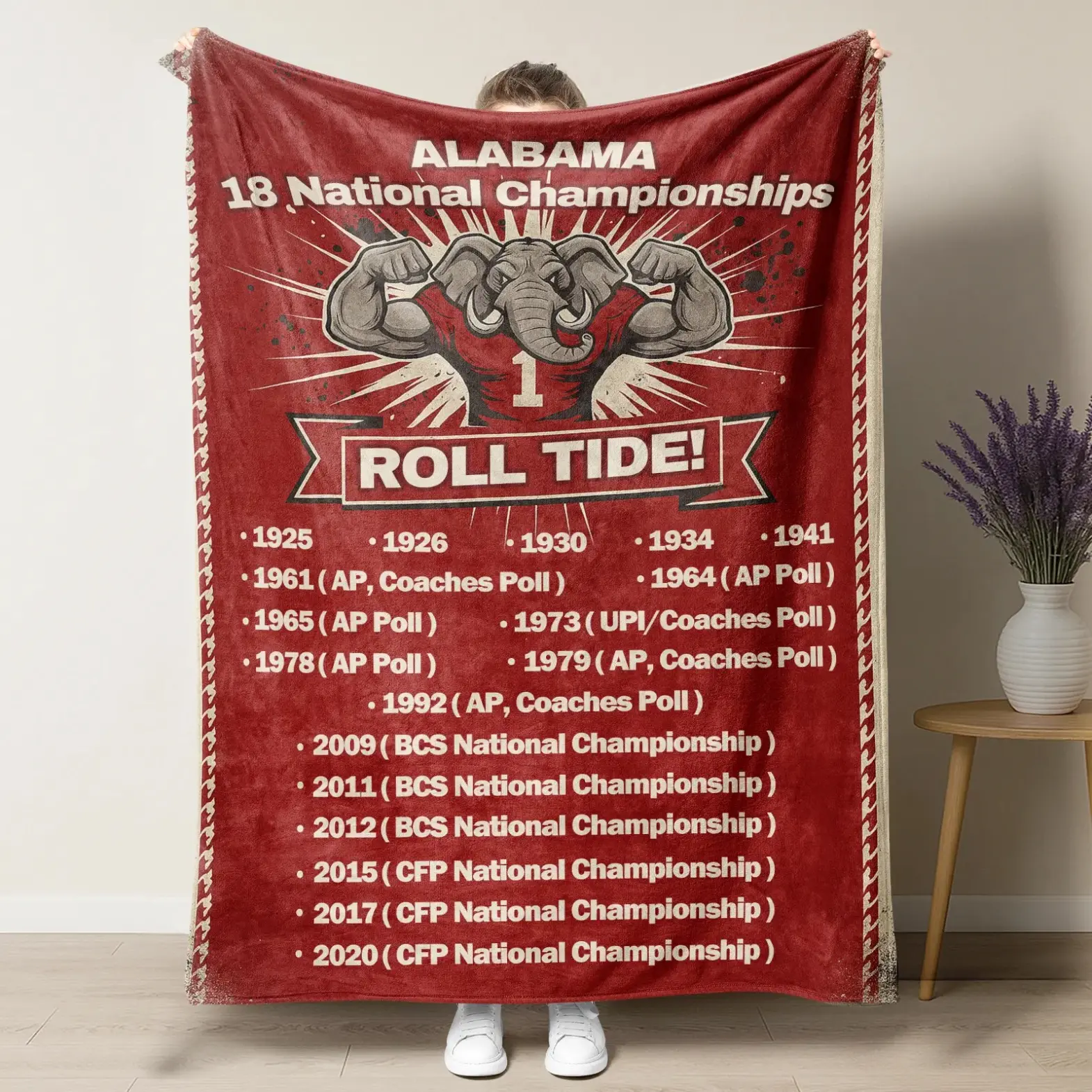Alabama Football Inspired Flannel Blanket, Soft Cozy Lightweight Throw for Adult Blanket Kids Blanket, Championship Sports Theme Design Blanket for Sofa Bed Bedroom Travel Picnic Home Decor Gift
