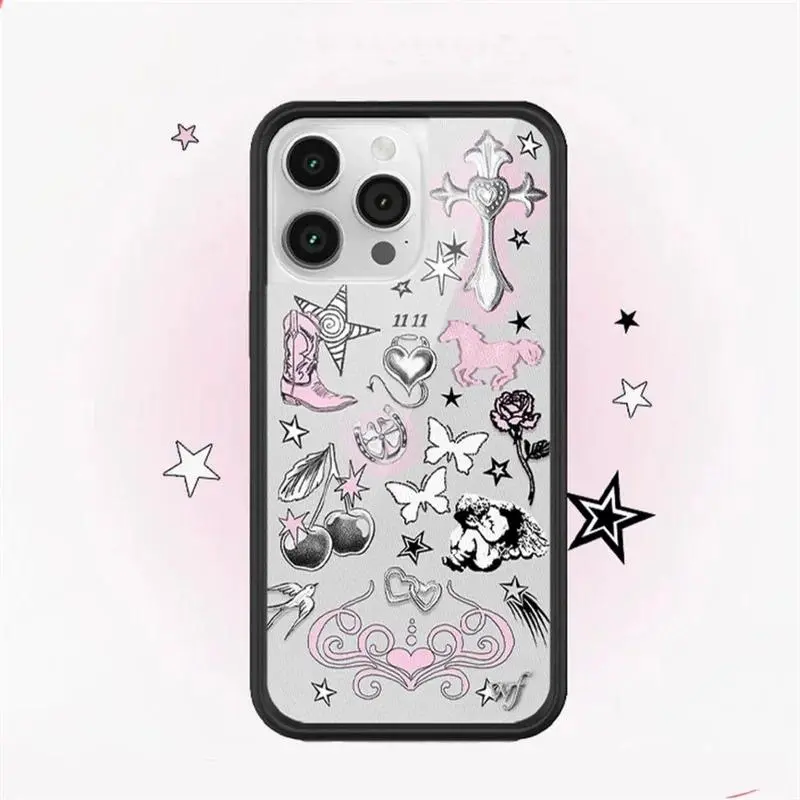 Wildflower WF Black and White Cat Rose Phone Case for iPhone 17 16 15 12 11 14 13 Pro Max Plus Animal Butterfly Horse Fox Cover