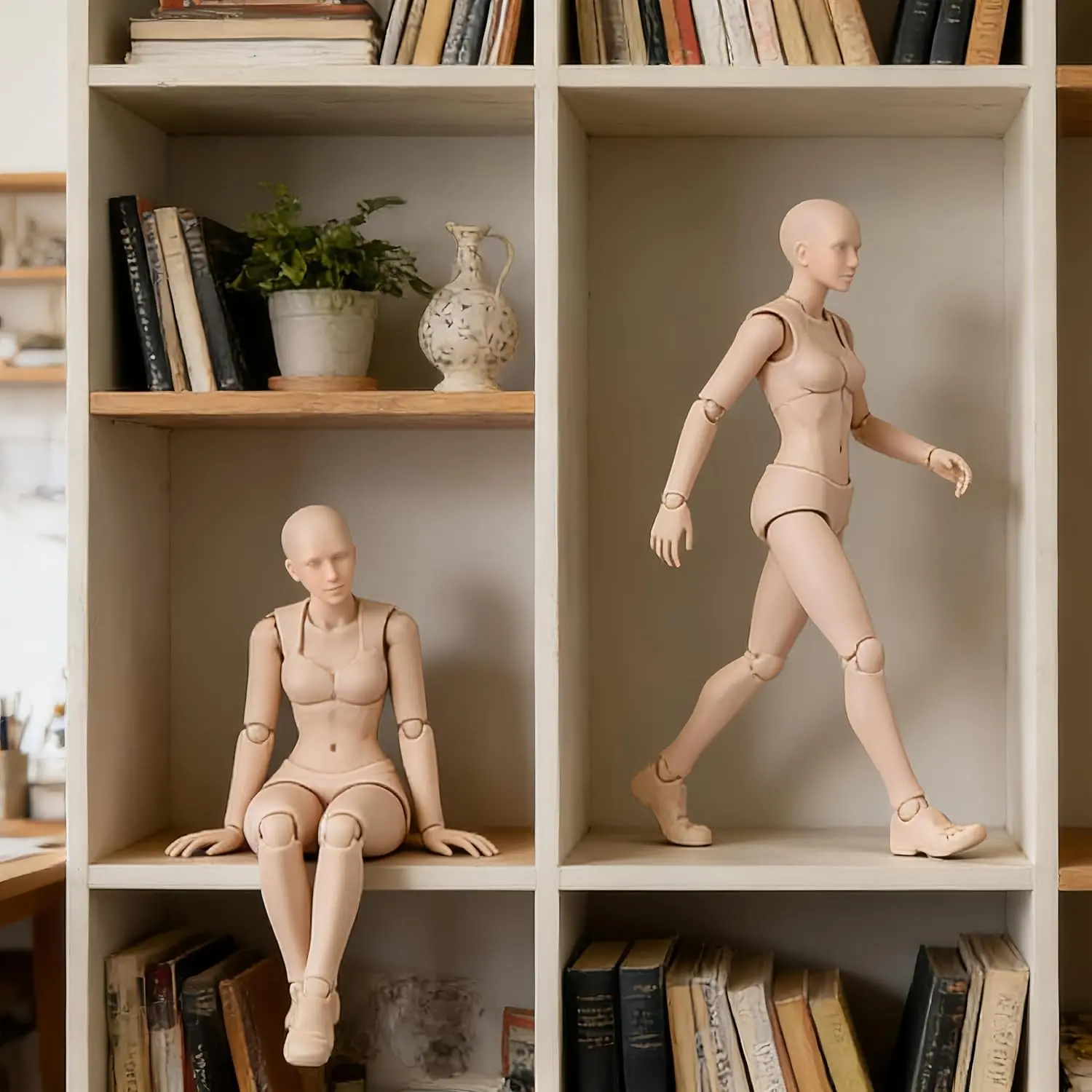 PVC Jointed Mannequin Drawing Model Figure 13cm 5.1in Poseable Action Figure for Artists, 20+ Bendable Joints, Stable Display Base, Sketching Painting Reference for Female Woman Po