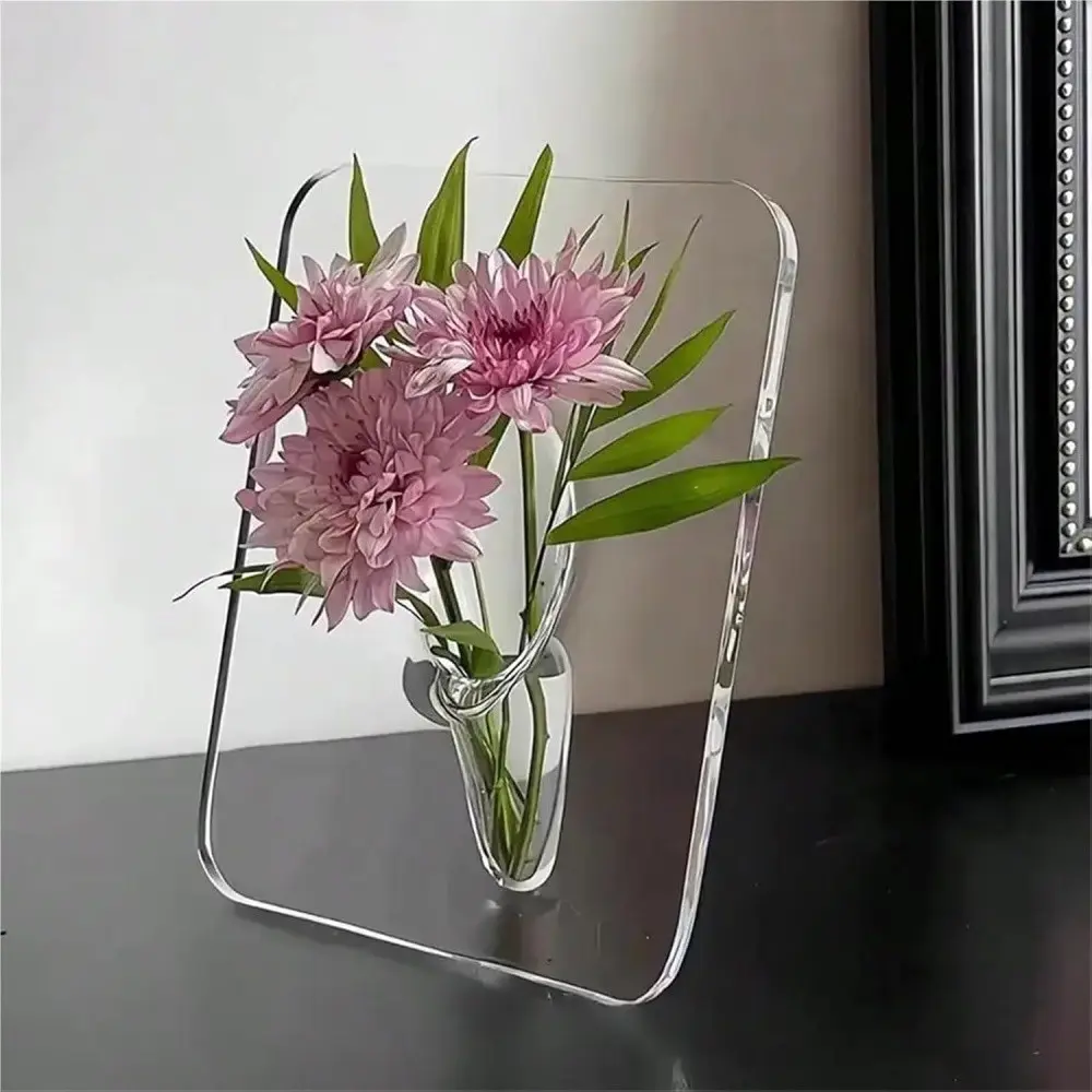 Transparent Acrylic Frame Vase, Modern Book Shape, Single Flower Design, Decorative Flower Vase, Home Decor, Office, Living Room, Bedroom, Desktop Vase