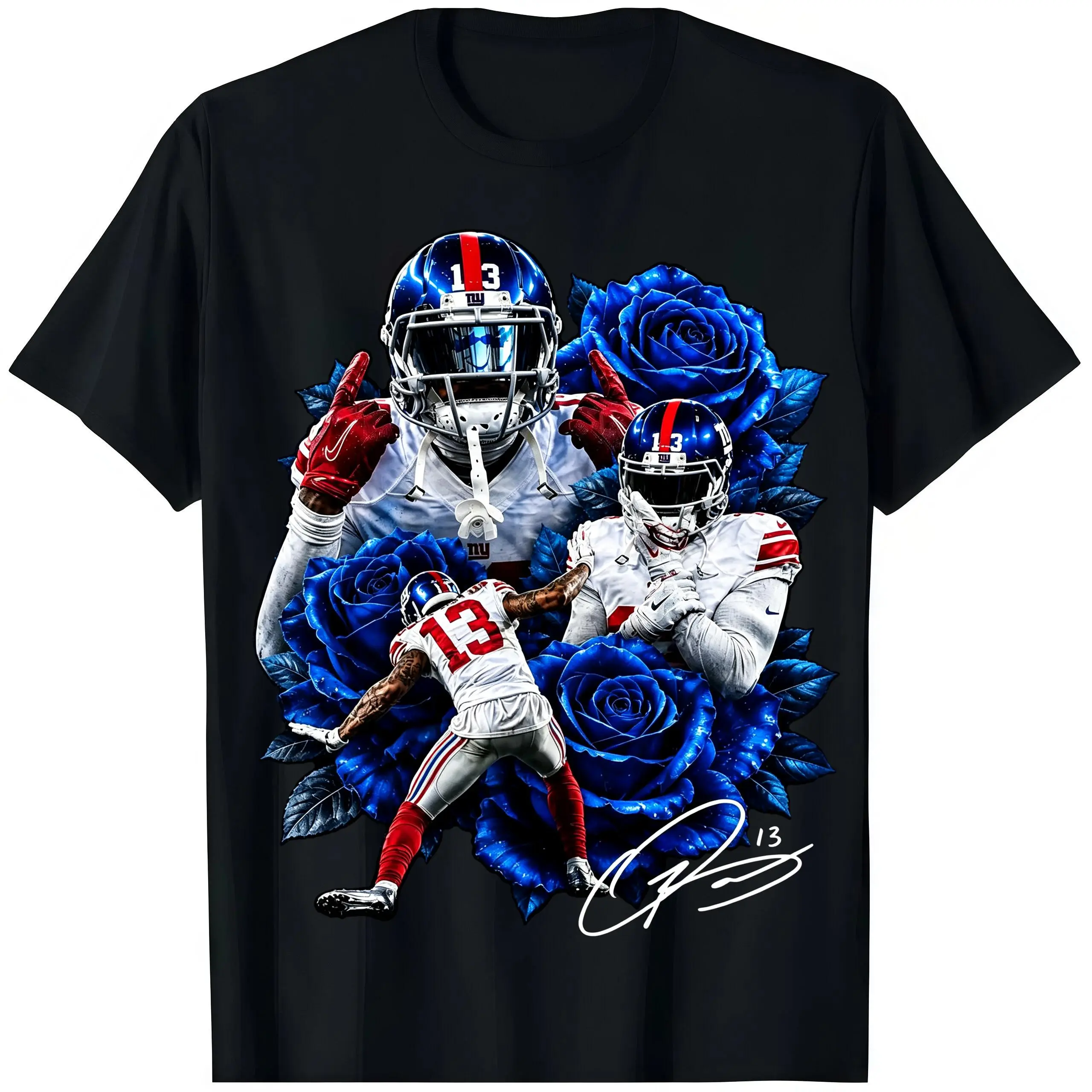 Odell Beckham Jr. Blue Roses Graphic Tee - Unisex Giants Fan Streetwear, Signature Wide Receiver Football Game Day Sports Top Apparel Merch