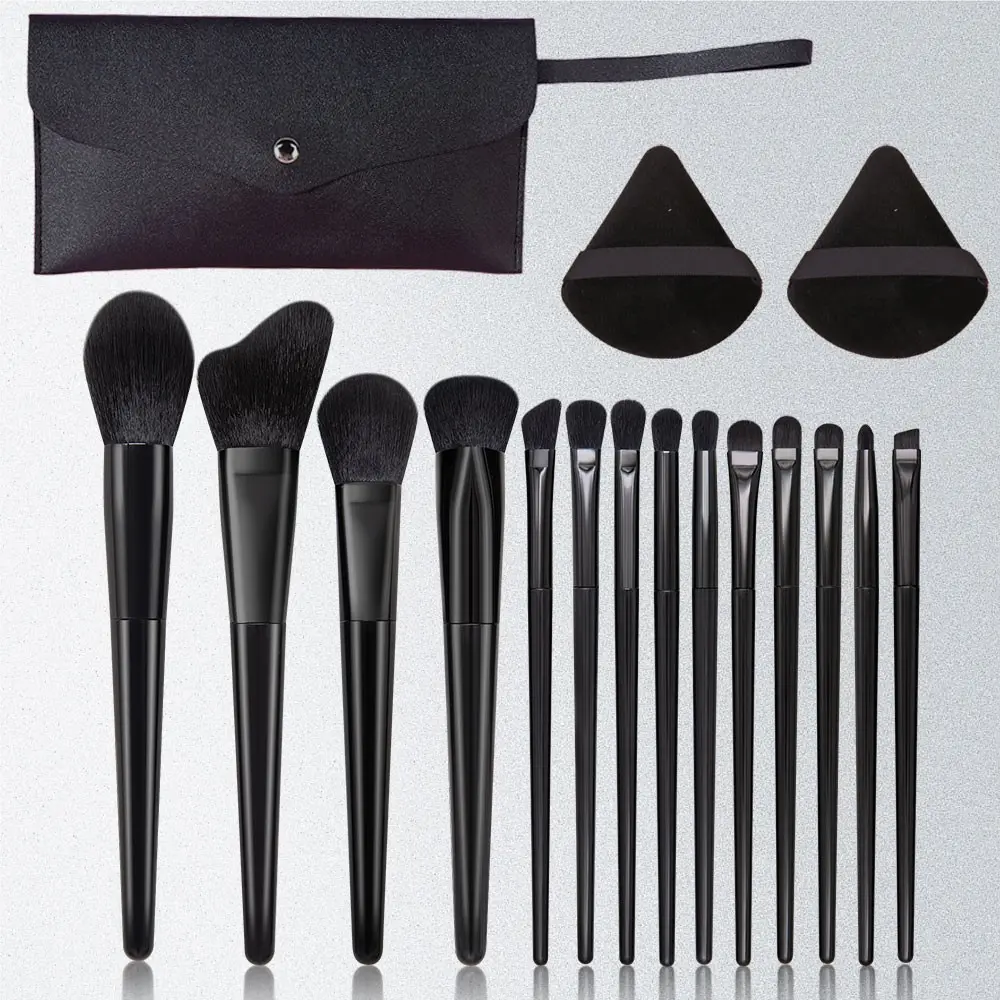 Professional Makeup Brush Set 16Pcs Ultra Soft Fluffy Brushes for Face and Eyes Powder Blush Contour Eyeshadow Eyebrow Makeup Tools with Storage Bag and 2 Triangle Makeup Puffs for Daily and Travel Makeup Use