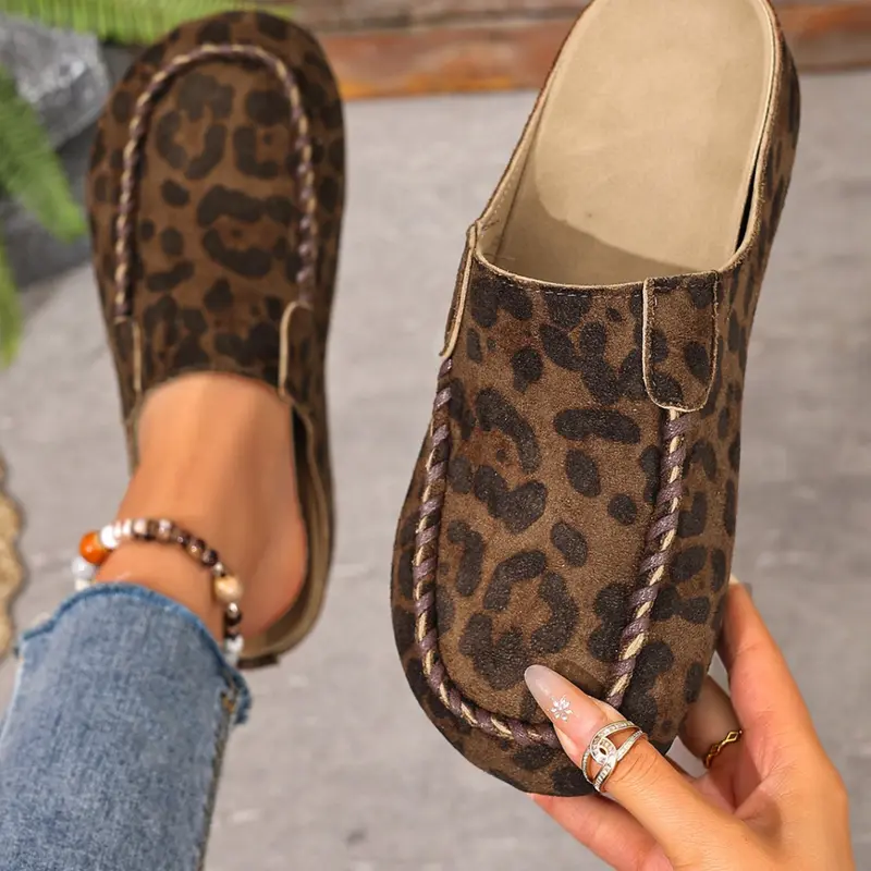 Women Leopard Print Faux Suede Slip On Loafers Moccasin Braided Trim Flat Casual Shoes Daily Commute Weekend Walking Coffee Outing Footwear slipresistant Zapatos affordablefashion