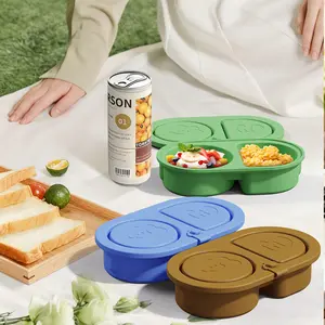 Silicone 2-Compartment Seasoning Box, Food-Grade Leak-Proof Sauce Container with Lid, Portable Snack & Bento Box, Odor-Free Airtight Seal, No Flavor Mixing, Easy Clean Reusable, Perfect for Kitchen Condiments & Travel Daily Use
