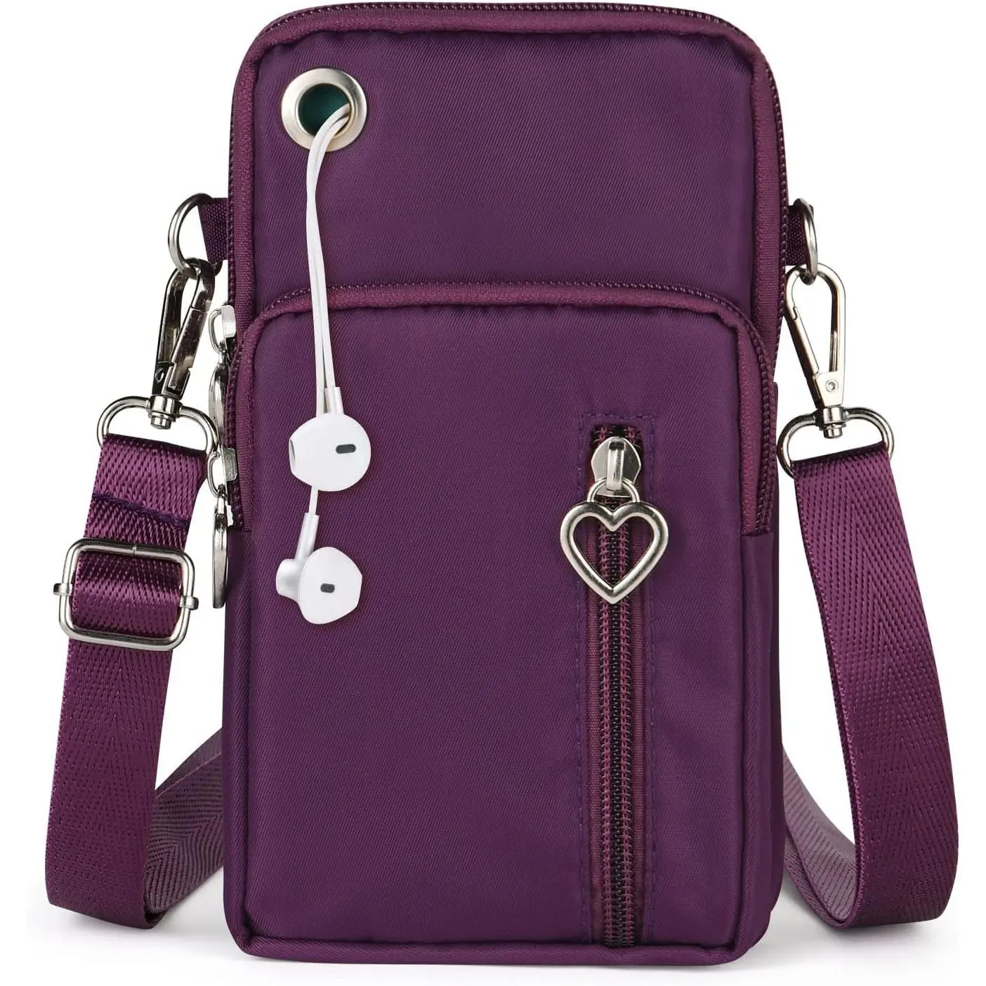 Small Crossbody Wallet Phone Bag, Nylon Cell Phone Purse, Travel Crossbody Bag Cell Phone Shoulder Bag Arm Bag Mini Wallet Purse, with Headphone Port (Purple)