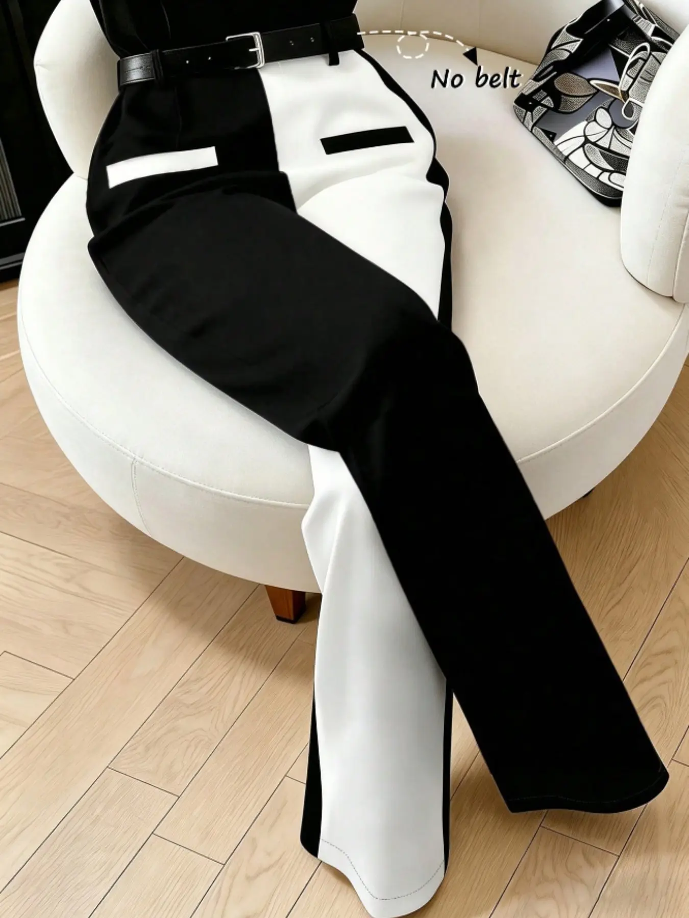 Women's Asymmetrical Colorblock Pocket Micro Flare Pants, High Waist Slim Fit Casual Long Pants for Fall, Commuter Style