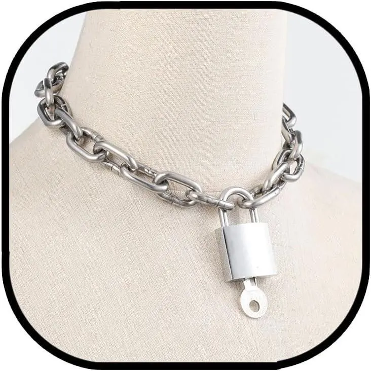 Heavy Chunky Stainless Steel Lock Necklace punk gothic Padlock Choker Chain for Men