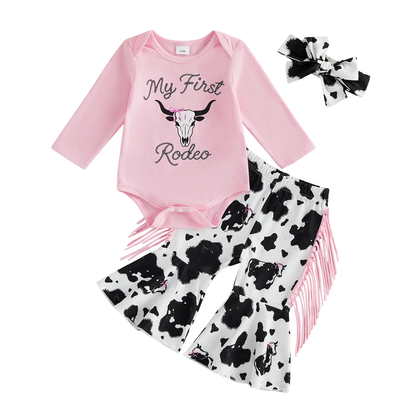 Newborn Infant Baby Girl Western Clothes Cowgirl Boots Ruffle Short Sleeve Romper Bell Bottom Pants Rodeo Outfit