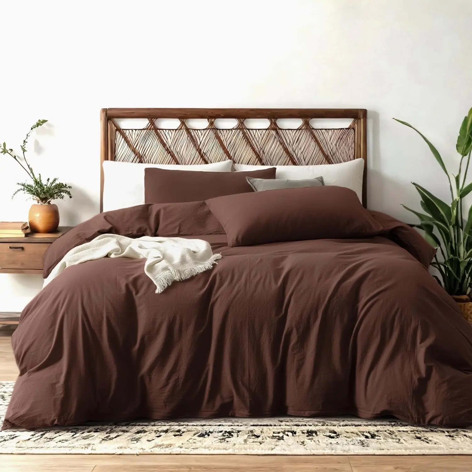 Cocoa Brown Duvet Cover  Size - Pre-Washed Bedding - 160 GSM Ultra Soft Duvet Cover Set with 2 Pillow Shams - 3 count(Cover Only, No Insert)