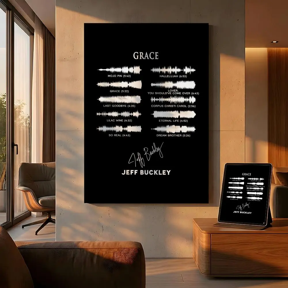 Jeff Buckley Artistic Canvas Wall Art Poster - Anime-Style Music Singer Portrait Picture, Calligraphy Modern Artwork with Inner Frame, Vintage Indie Rock Decoration for Bedroom, Unique Gift for Fans, Print