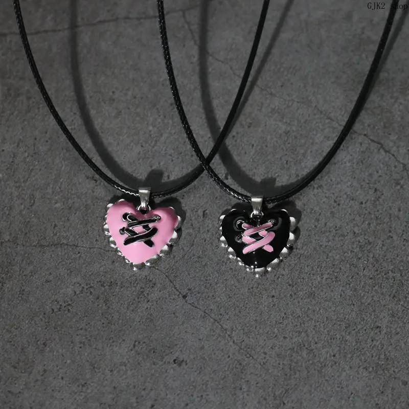 Gothic Couple Necklaces Set, Fluid Melting Metal Heart Pendant Matching Necklace for Lovers