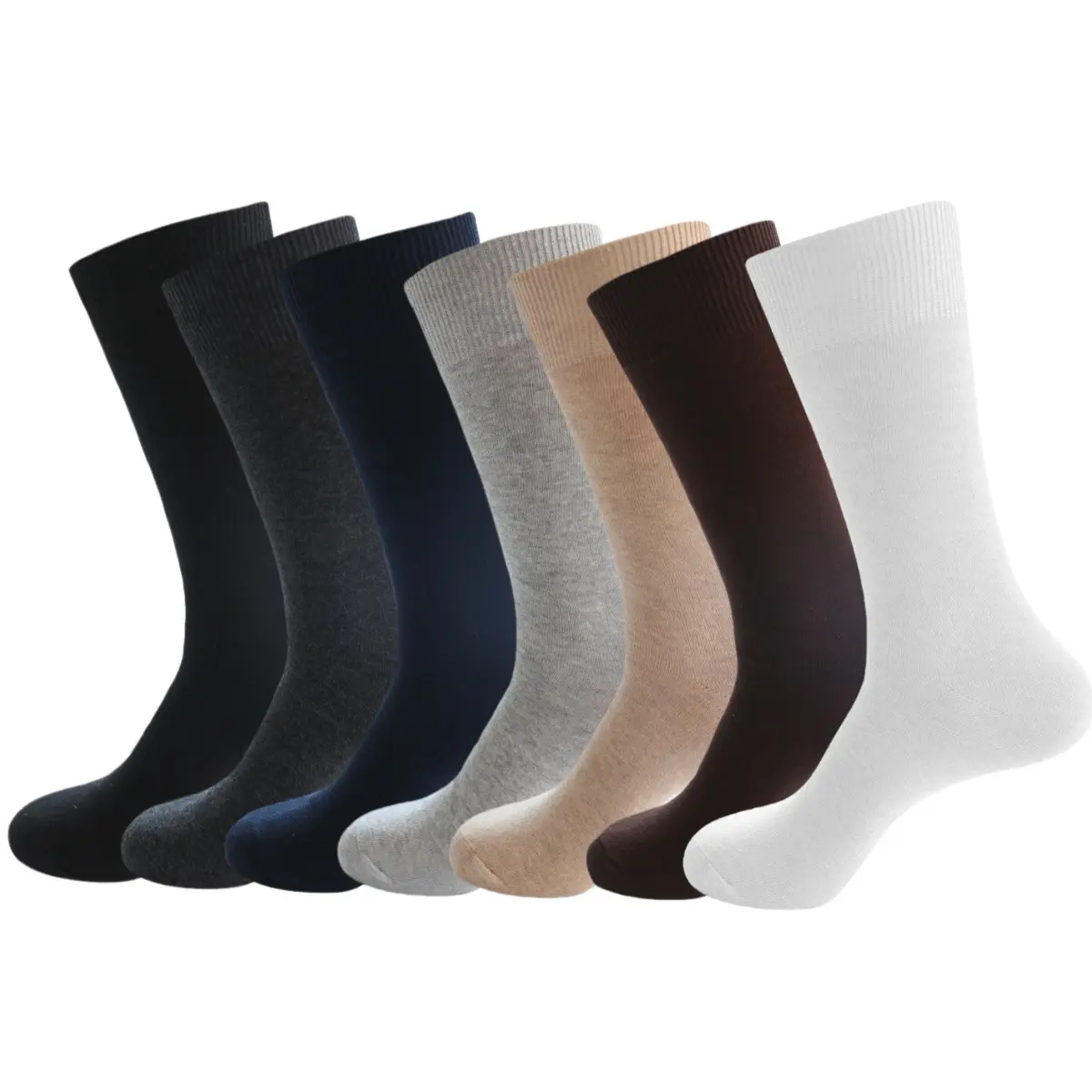 Men's Dress Socks 7 Pairs, Soft Cotton Blend Business Crew Socks for Office Work Suit, Solid Neutral Color Mid Calf Socks Multipack