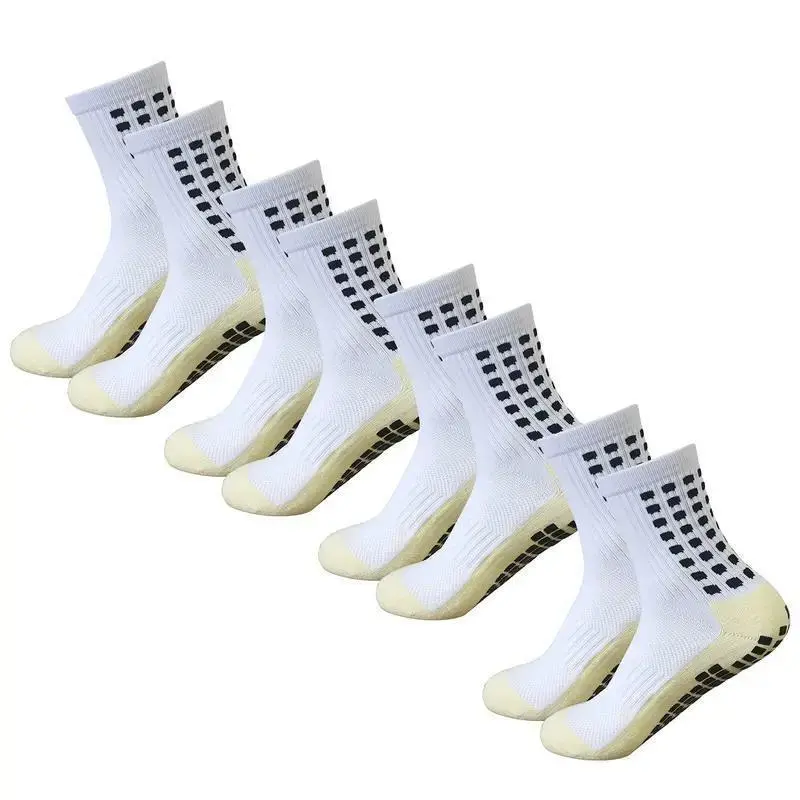 Men's Knit Sports Socks, 4-Pair Solid Color Cotton Ankle-Cut Anti Slip Grip for Football/Basketball, Male Ankle-Length Athletic Socks, Anti Slip Socks, Sports Socks Set