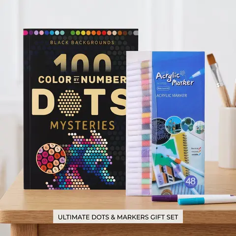 100 Color by Number Dots Mysteries, Black Backgrounds, Engaging Puzzle Activity, Family Bonding, Perfect for Kids & Adults, Fun Learning Tool