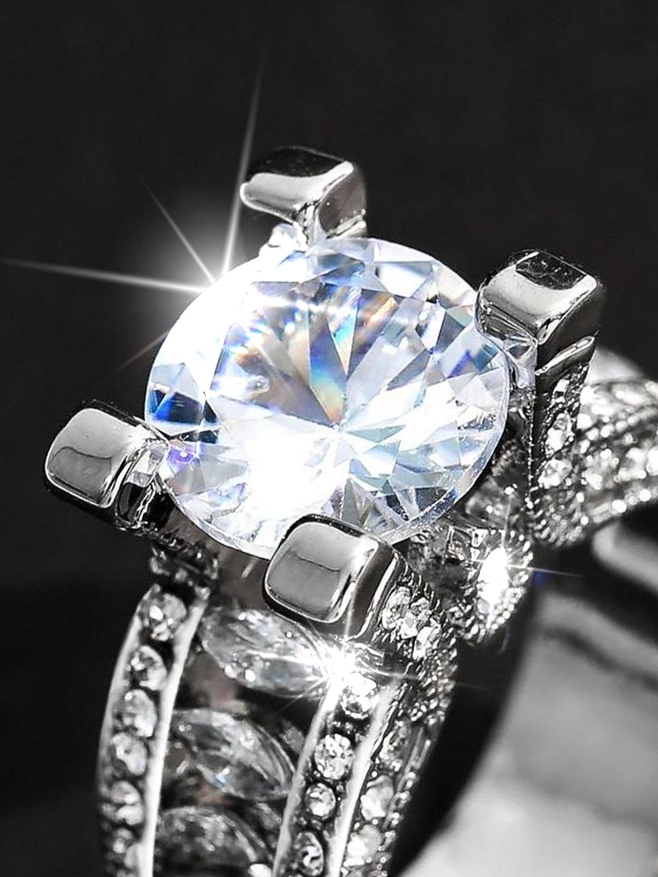 Artificial Sparkling Zircon Inlay Decorated Elegant Exaggerated Ring Jewelry for Women for Party, Daily Clothing Decor, Trendy All-match & Exquisite Jewelry for Birthday Gift Elegant Glittering Ring Artificial Gemstone Ring