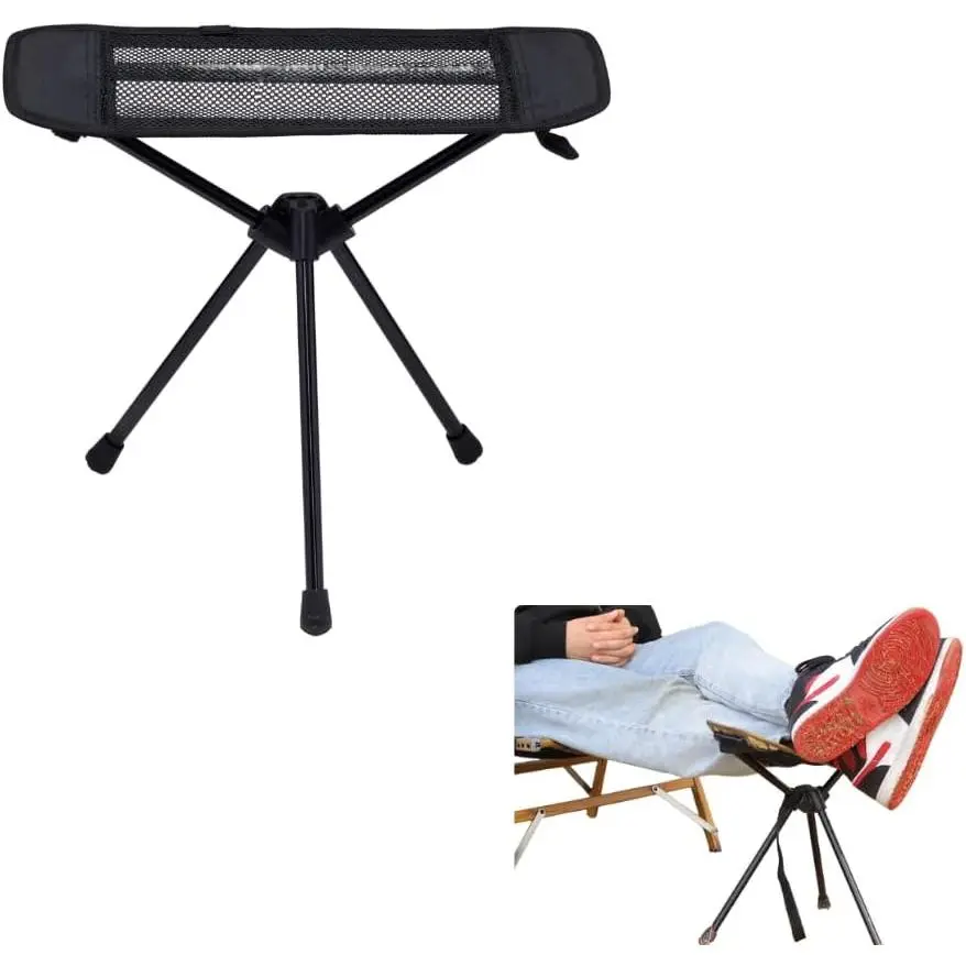 Universal Camping Chair Foot Rest - Folding Leg Rest for Outdoor, Foot Rest Under Desk at Home/Office & Foot Rest for Air Travel, Adjustable Height Sturdy Camp Footstool for Beach, Picnic, Hammock