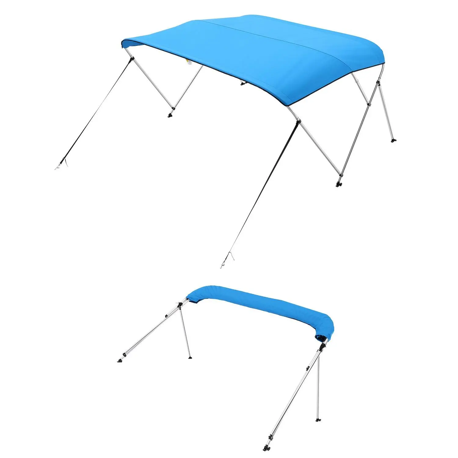 VEVOR 3 Bow Boat Bimini Top, 600D Polyester Canopy with Aluminum Alloy Frame, Waterproof Sun Shade Boat Awning Canopy with Storage Bag, 2 Support Poles, 4 Straps, 72"Lx(73"-78")Wx46H, Pacific Blue