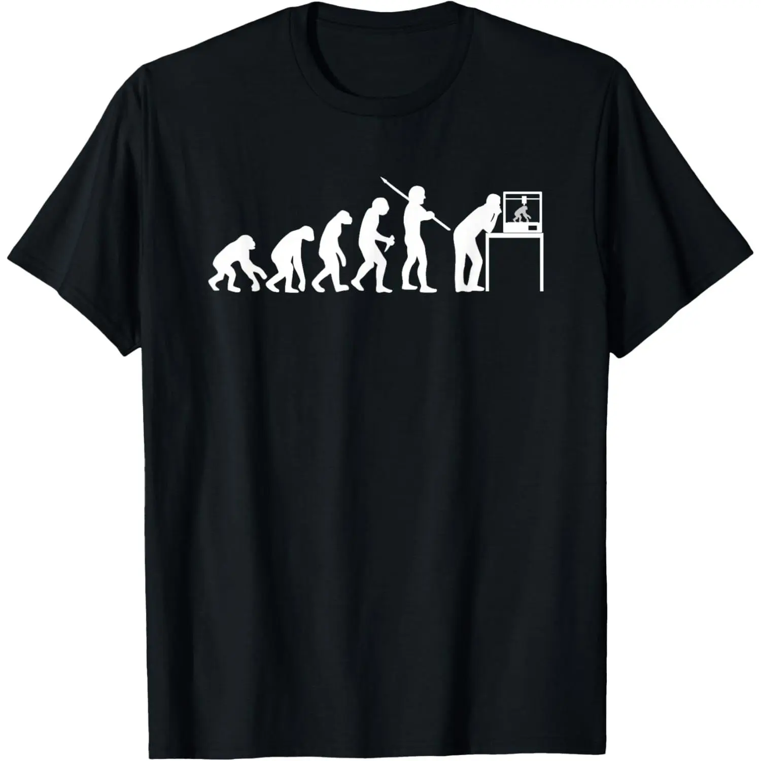 Men’s Cotton Crewneck Short-Sleeve T-Shirt - 3D-Printing Evolution Themed, Slim Fit, Round Neck, Stylish Fabric, Novelty 3D Printer Joke Gift for Tech Lovers, Geek-Humor Casual Streetwear, Christmas/Birthday Present