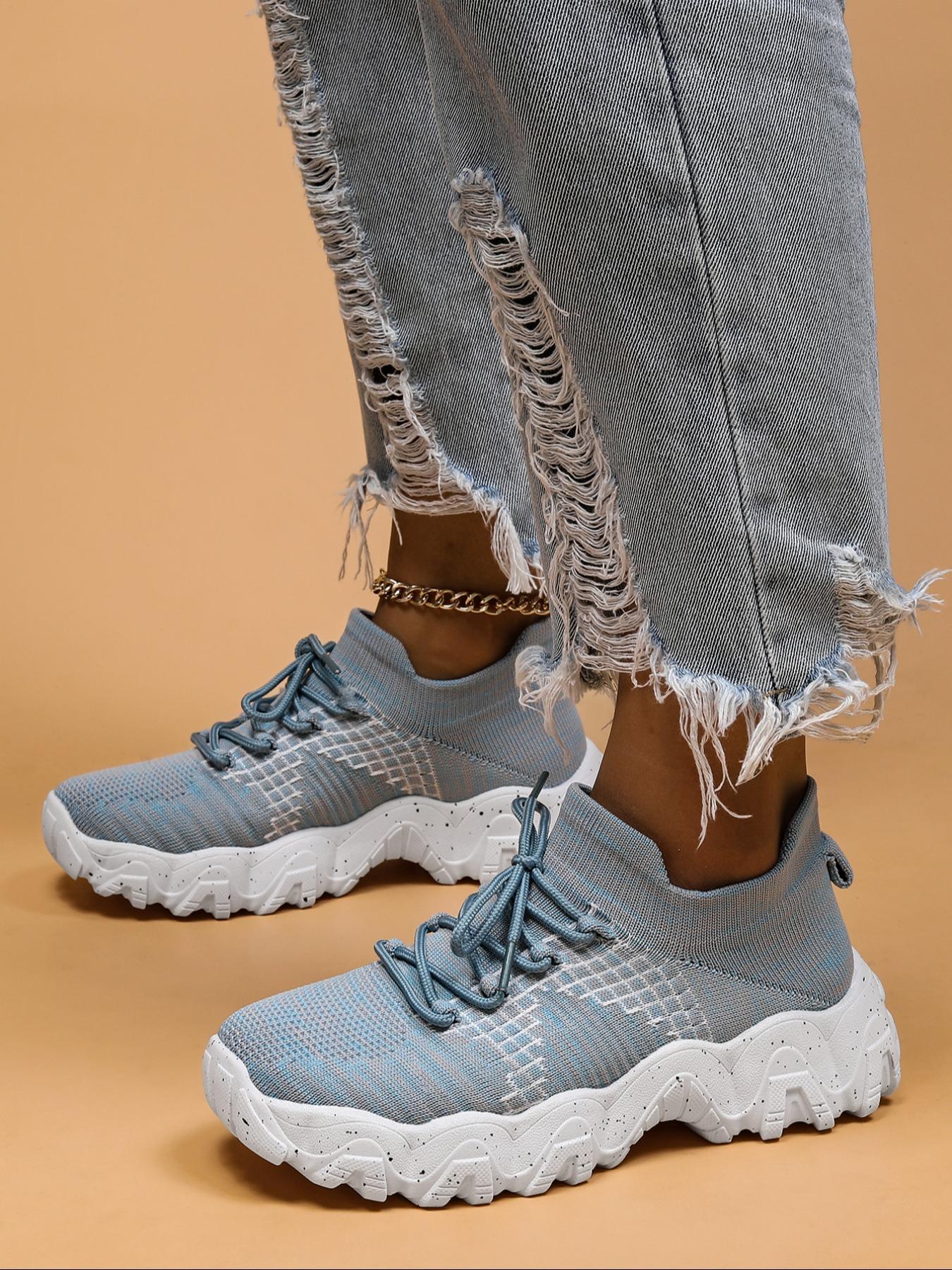 Women's Fashionable Striped Pattern Lace Up Low Top Sneakers, Casual Breathable Comfortable Sports Running Shoes, All-match Basic Shoes for Daily Wear, Closed