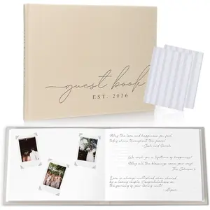 Wedding Guest Book Personalized 2026 - Linen Photo Guestbook to Sign at Reception Party, Includes Clear Self Adhesive Photo Corners, 100 Pages Blank and Lined Thick Paper