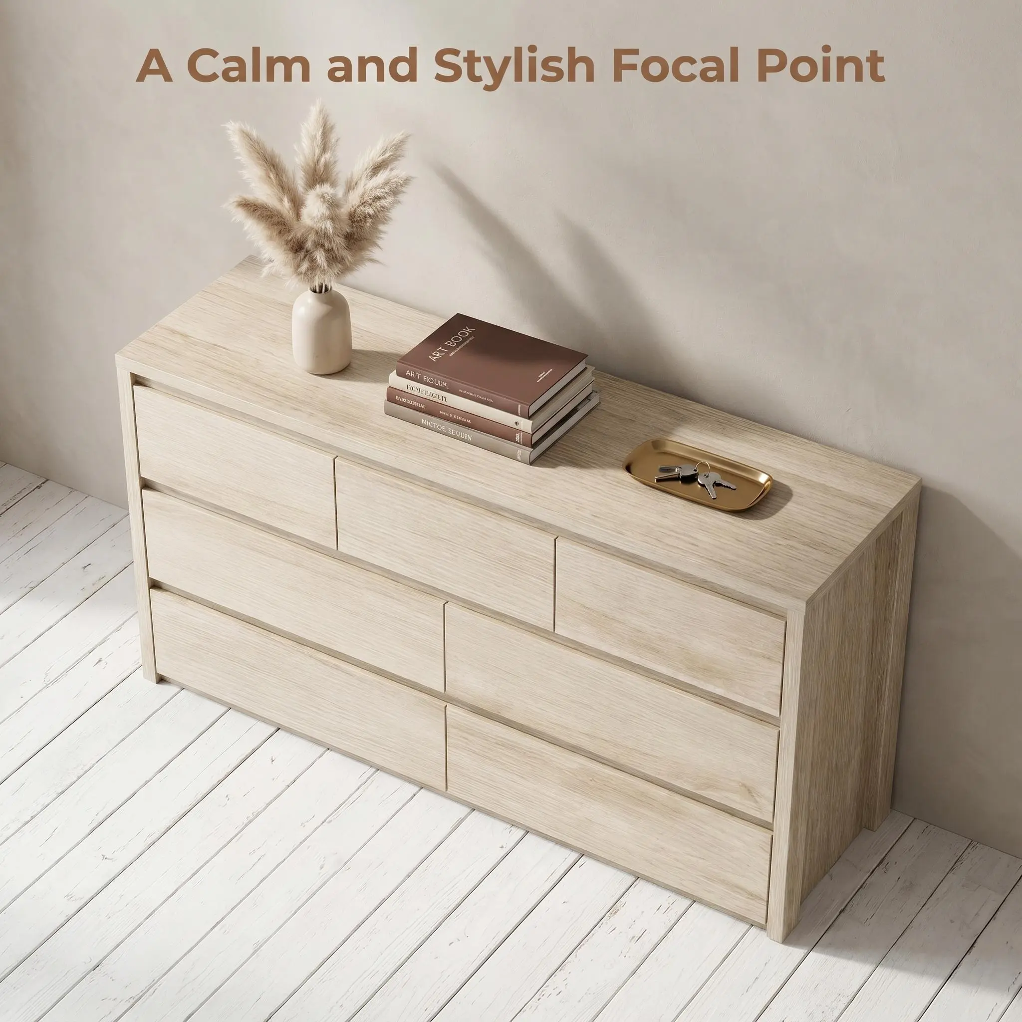 OP-Garvee 7 Drawer Dresser for Bedroom, Wide Modern Chest of Drawers, Large Wood Dresser Wooden Storage,sturdy cabinet,Anti-tipping design,Space saving for living room,bedroom,entryway Mid Century Fluted Night Stand Set Handle 8-Drawer secret compartment