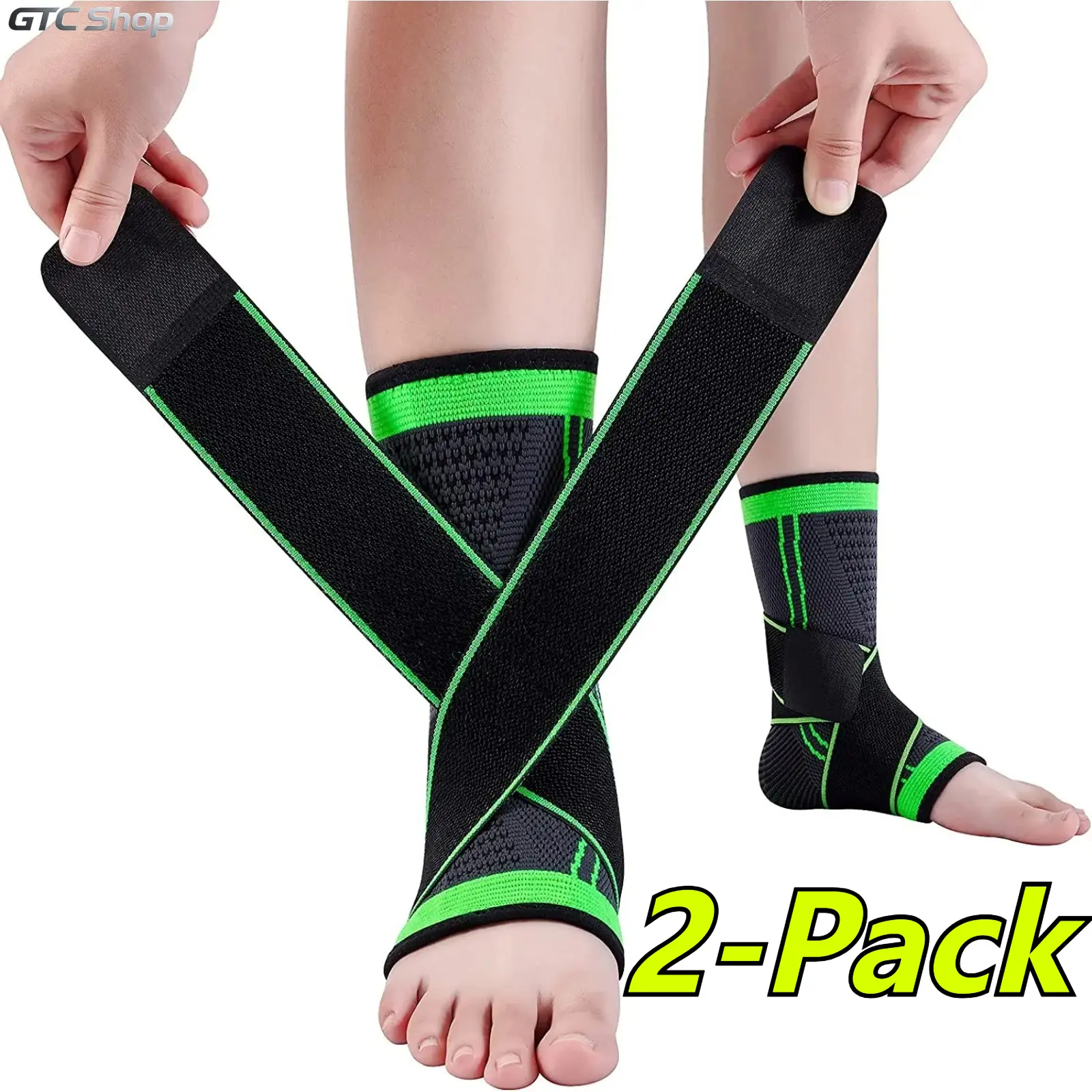 2-Pack Ankle Support Compression Sleeve, Adjustable Wrap Stabilizer Brace, Breathable Elastic Pain Relief Ankle Gear for Sprain Swelling Plantar Fasciitis Achilles Tendonitis, Single Size Fit for Sports Daily Recovery