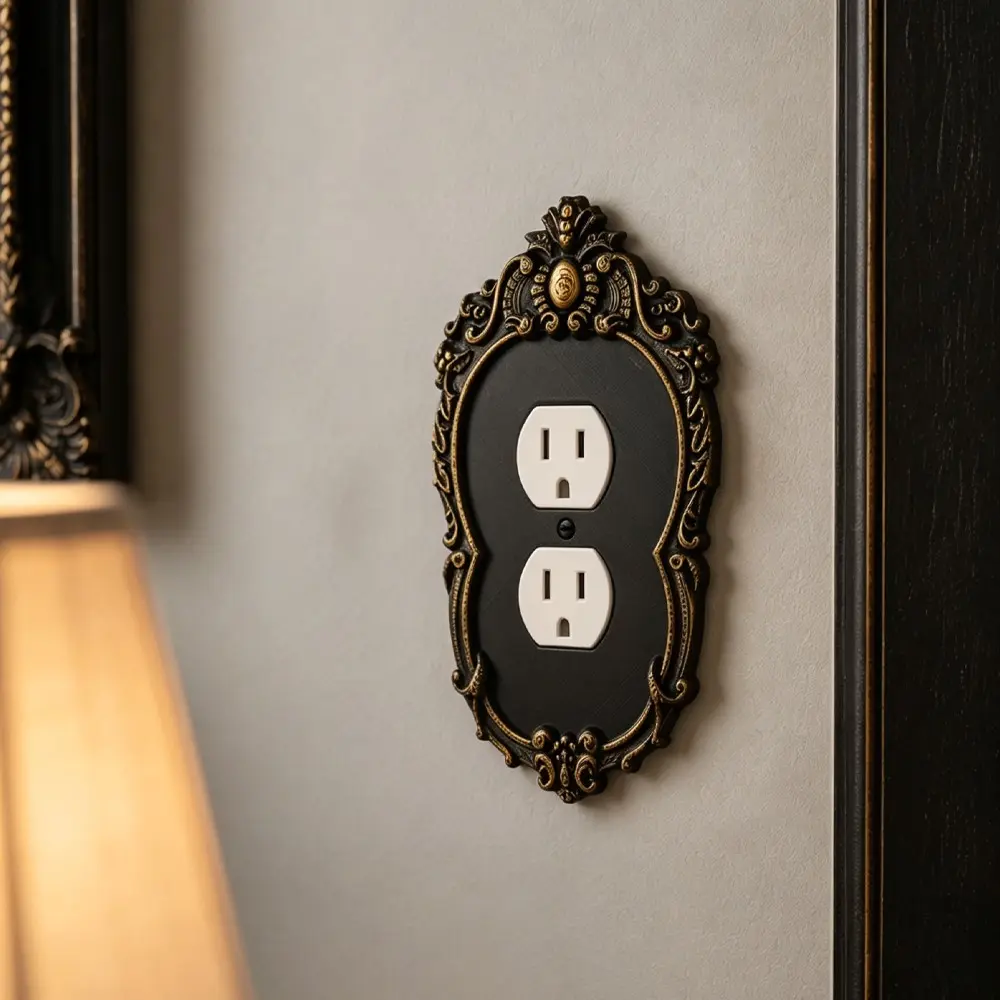 2Pcs Vintage Baroque Carved Light Switch & Outlet Cover Plates, Antique Black Bronze Embossed Gothic Wall Plate, Decor Socket Cover For Bedroom Living Room Home Wall Decor