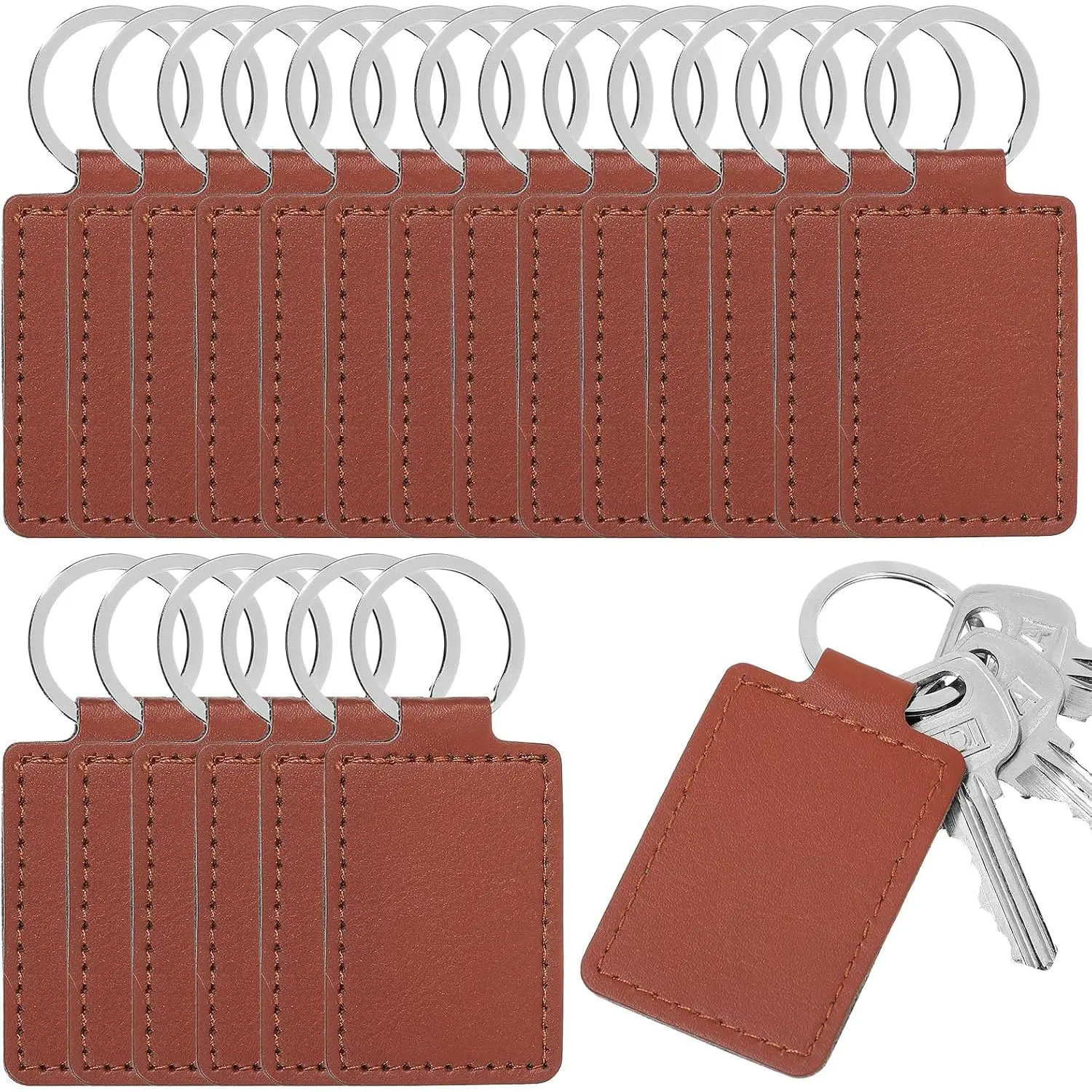 Leather   Rectangular Leather Key Fob   Chain Holder Blanks  Kit with Key Rings