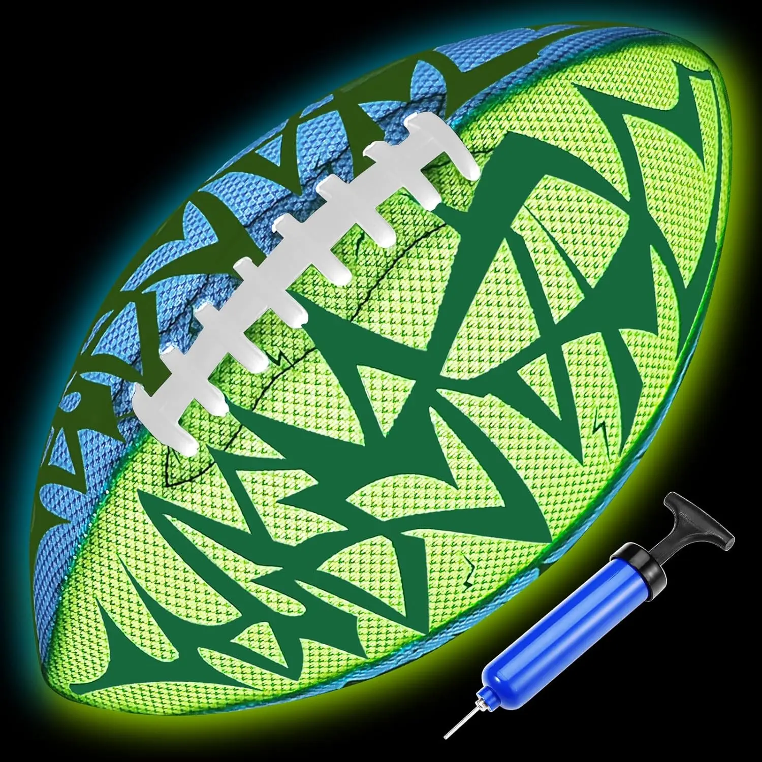 Light-Up Glow-in-the-Dark Impact Football - Strong Grip Balls with Double Lace, Pump, All Day Use, Football Shape Backyard Toy for Teenagers, Christmas Birthday Gift