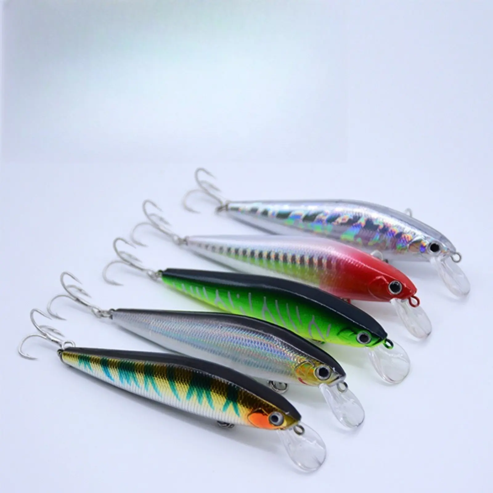 Long Lip Minnow Fishing Lure - 5-Color Sinking Hard Crankbait with Lifelike Laser Scales, Dual Treble Hooks for Trout, Bass Freshwater Saltwater Angling