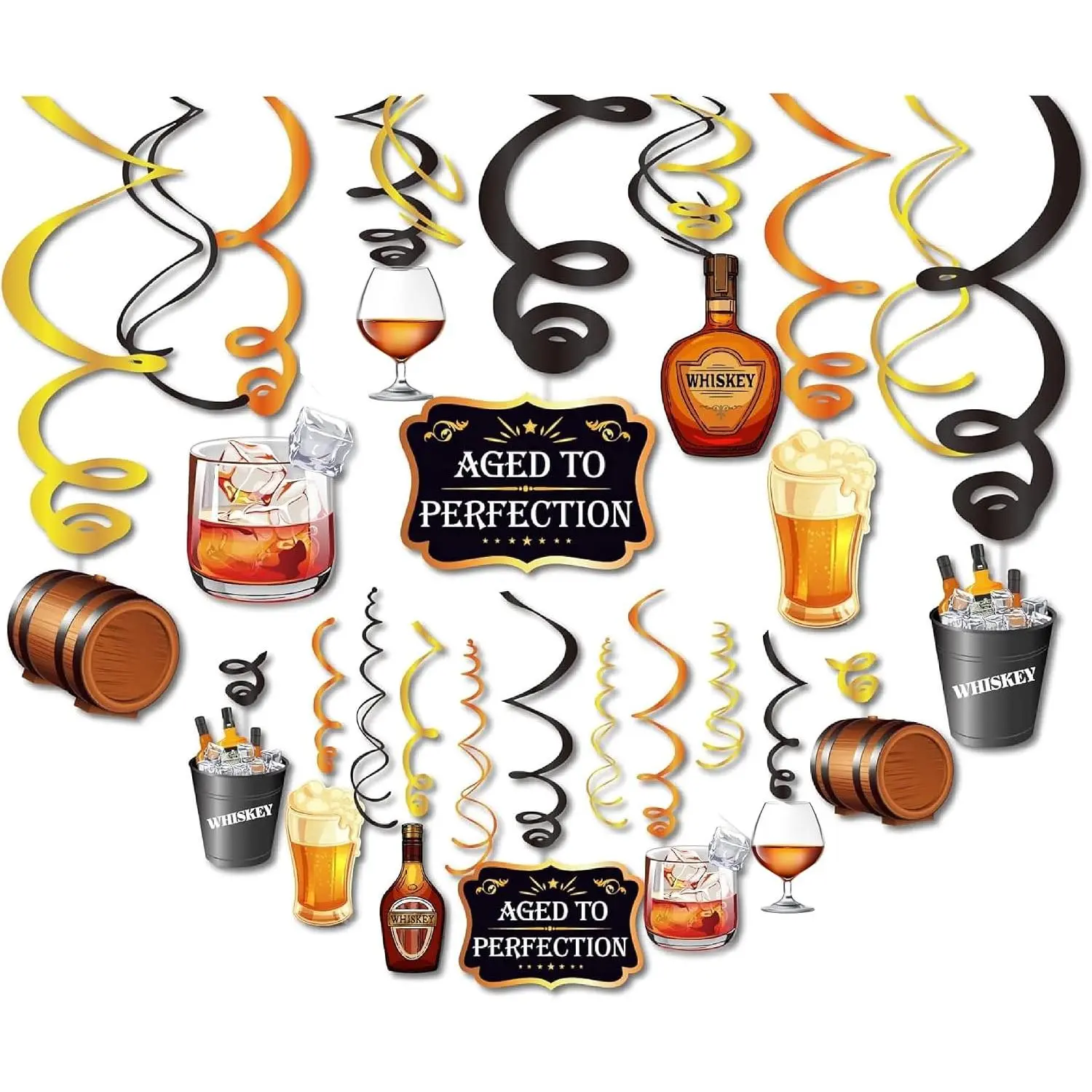 30Ct   Swirl Decorations, Party Supplies for Men Aged to Perfection, Cheers and Beers Birthday Theme Decor
