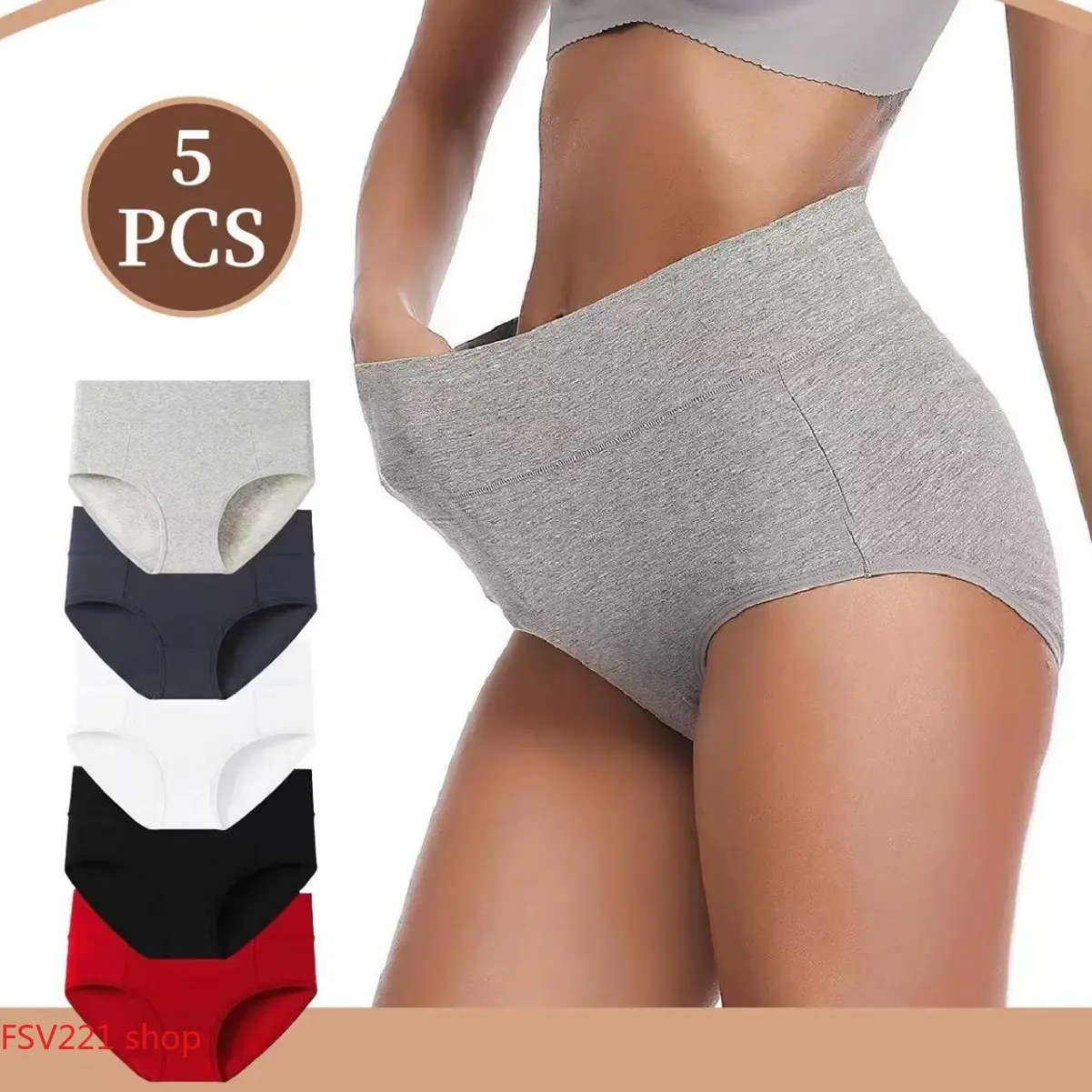 3-Pack Women's High-Waist Cotton Briefs, Basic Tummy Control Underwear in Soft Stretch Fabric with Gentle Compression for a Smooth Casual Look, High-Waisted, Simple