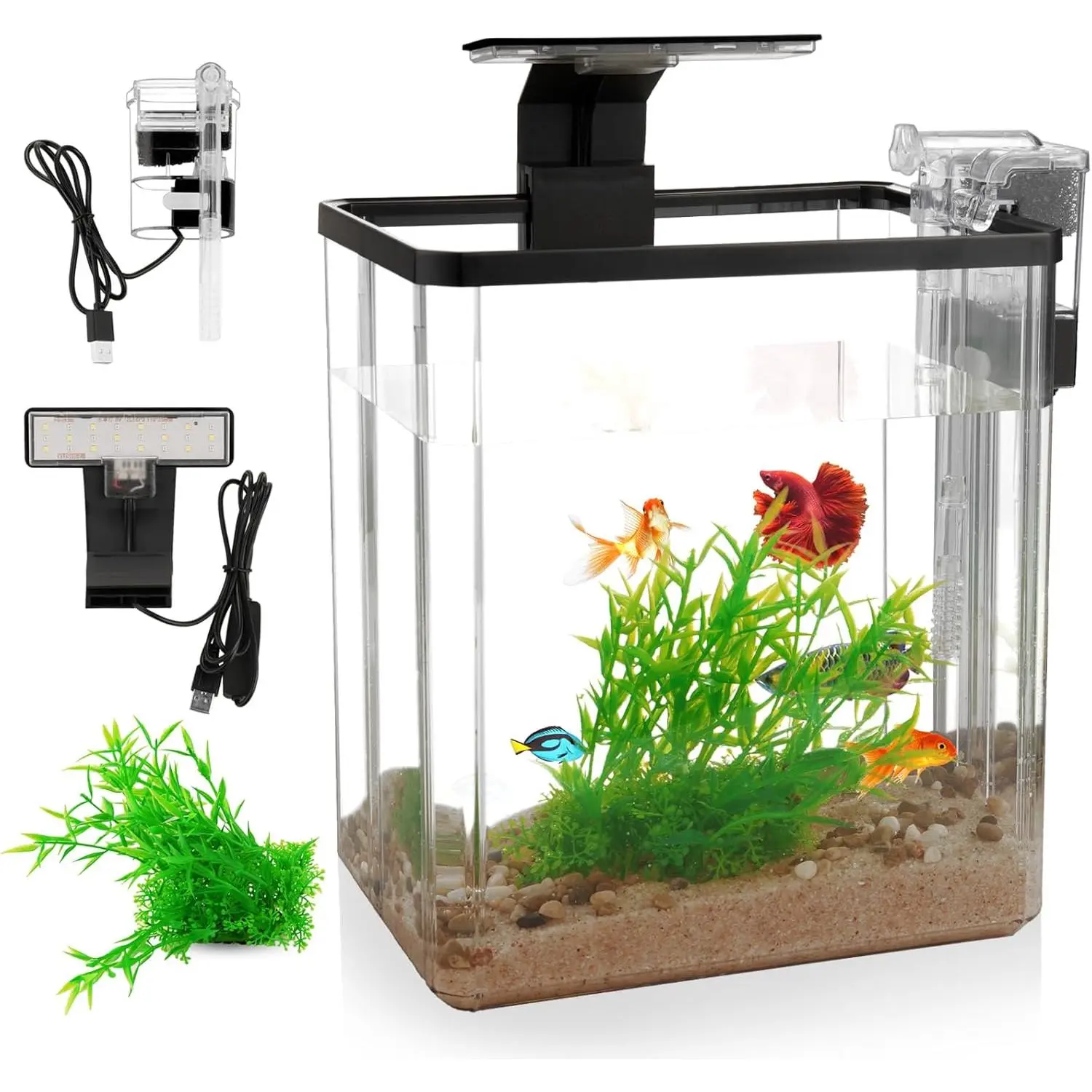 1.5Gal Compact Aquarium Set - Beginner Pet Supplies Kit with Filtration, Oxygenation, Lighting - Micro Tank for Betta, Neocaridina Shrimp - Ideal Gift for Fish Enthusiasts, Beginner Aquarium