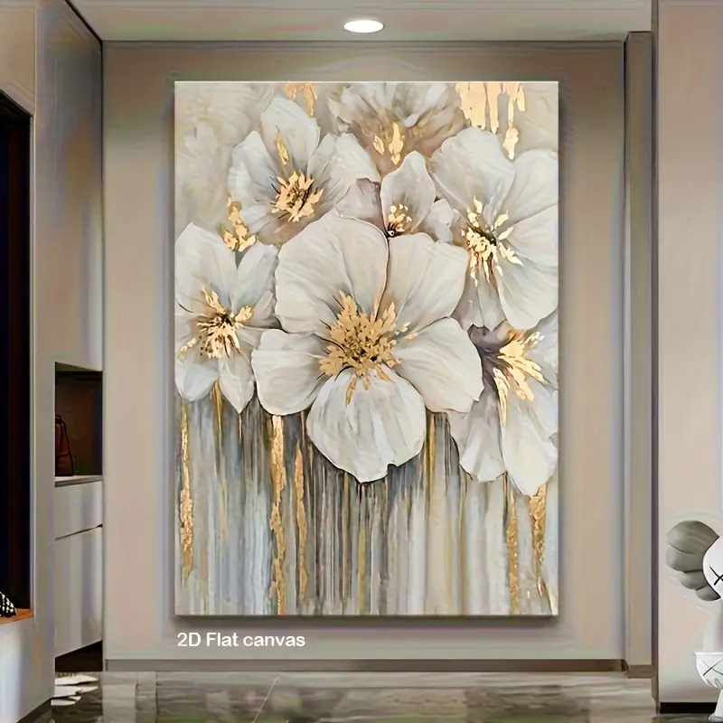 1pc Framed Wrapped 2D Artistic Flower Print Canvas Wall Decor - Modern Home Inspo, Living Room Accent, Wardrobe Area Addition, Ready to Hang, Juneteenth/Canada Day Gifts, Animal-Themed Display Fit, Balcony Piece