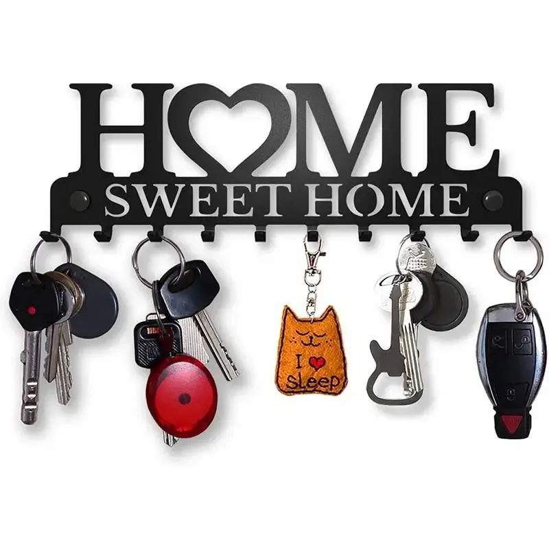 Home Sweet Home Letter Design Decor Wall-Mounted Key Holder, Includes Hooks, 1 Count Metal Key Hanger Hooks Rack, Wall Organizer for Entryway, Door, Hallway, Bathroom and Kitchen.