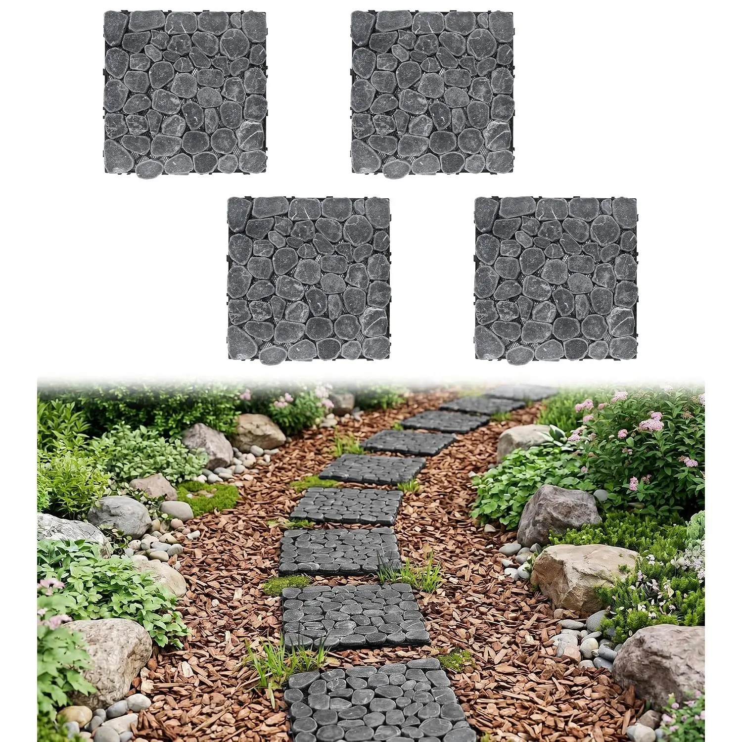 4 Pcs 11.8" Interlocking Stepping Stones Outdoor for Garden | Durable, Easy to Install, Heavy, Gentle on The Feet, Great Drainage, Decorate Garden, for Lawn, Pathway, Walkway