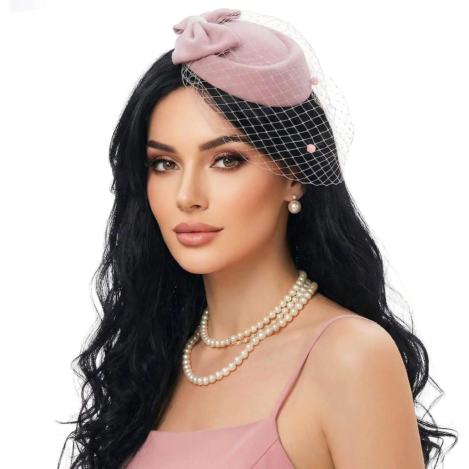 Women's Retro Veil Fascinator Hat - Female Hair Accessory, Fabric Pillbox Hat for Party, Wedding, Church, Prom Accessories, Synthetic, Bridal Headpiece, Mesh Veil, 6.5" Diameter, Clip-On Headband, Watch Party, 2-In-1 Design